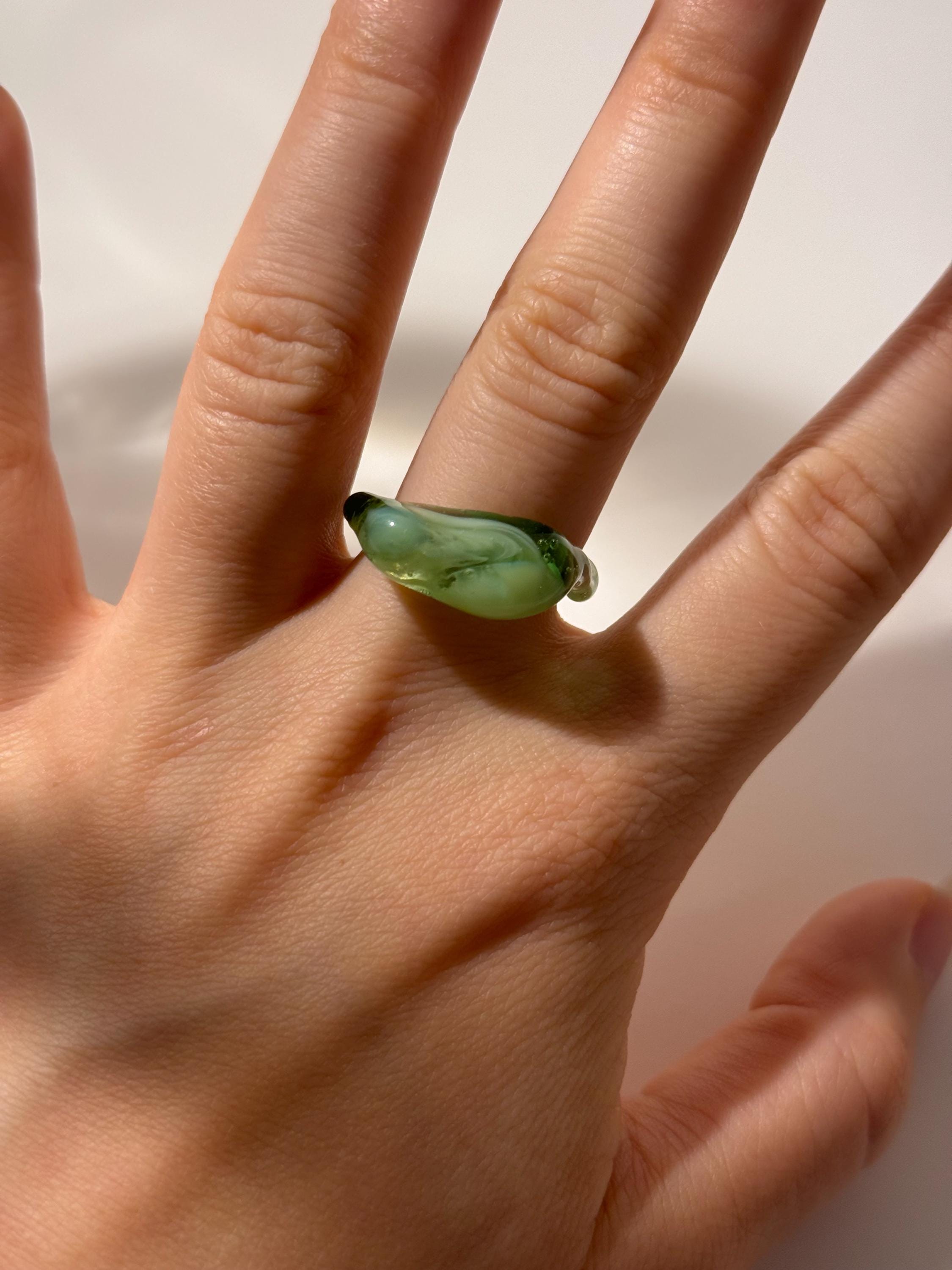Green Swirl Glass Ring