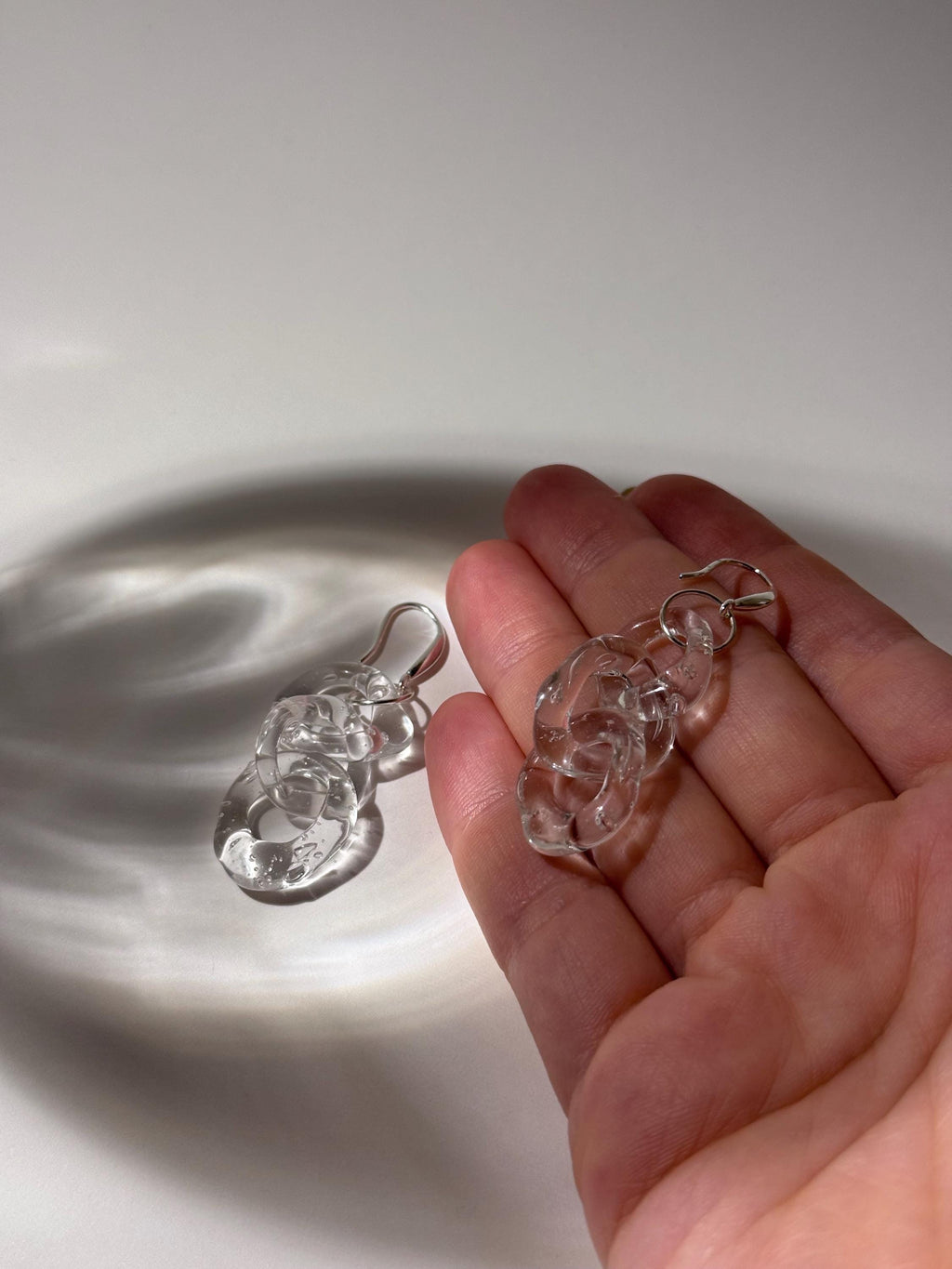 Handcrafted Clear Glass Chainlink Earrings