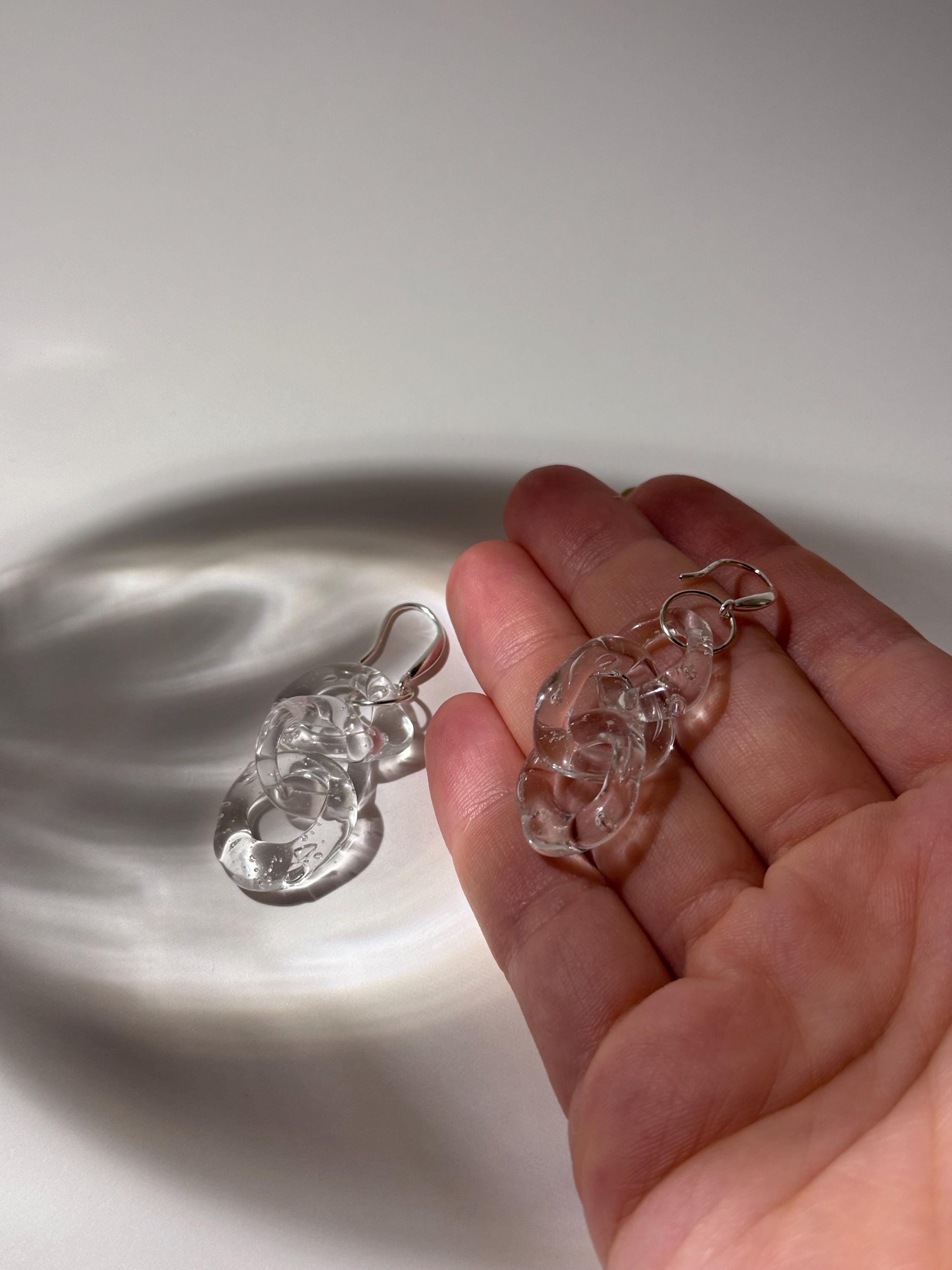 Handcrafted Clear Glass Chainlink Earrings