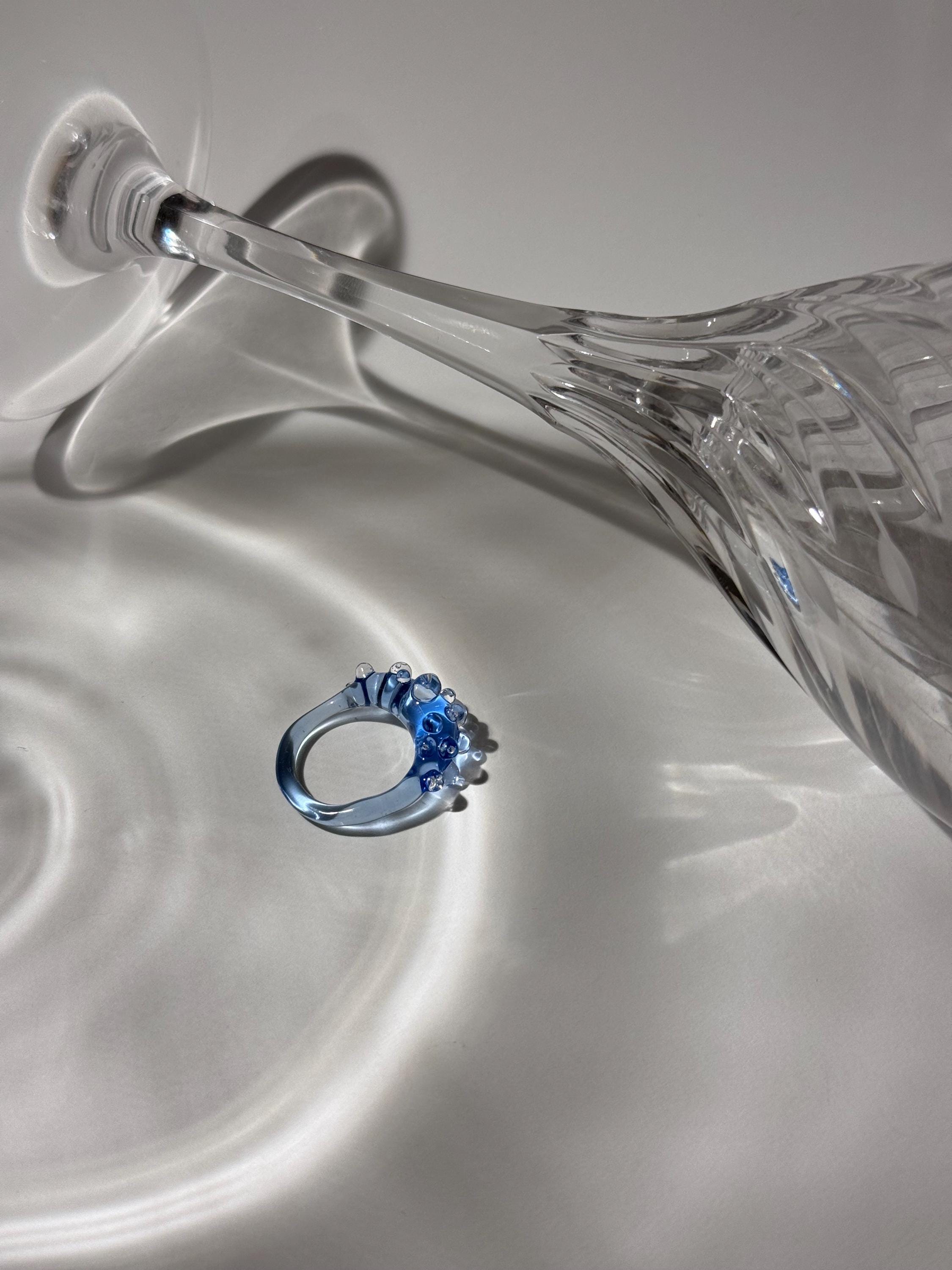 Handmade Blue Raindrop Glass Ring