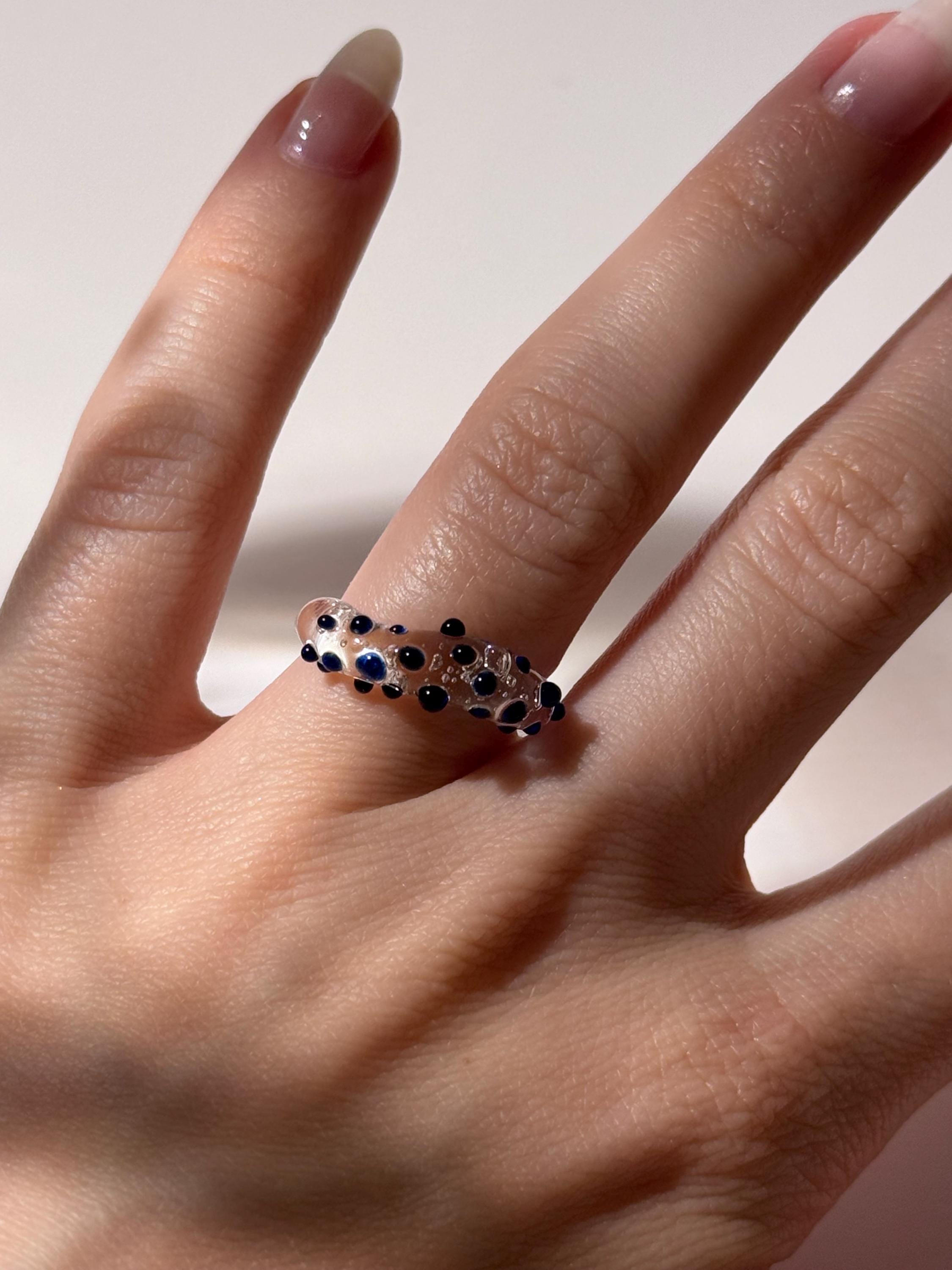 Blue Dot Glass Ring: Handmade Borosilicate Minimalist Jewelry
