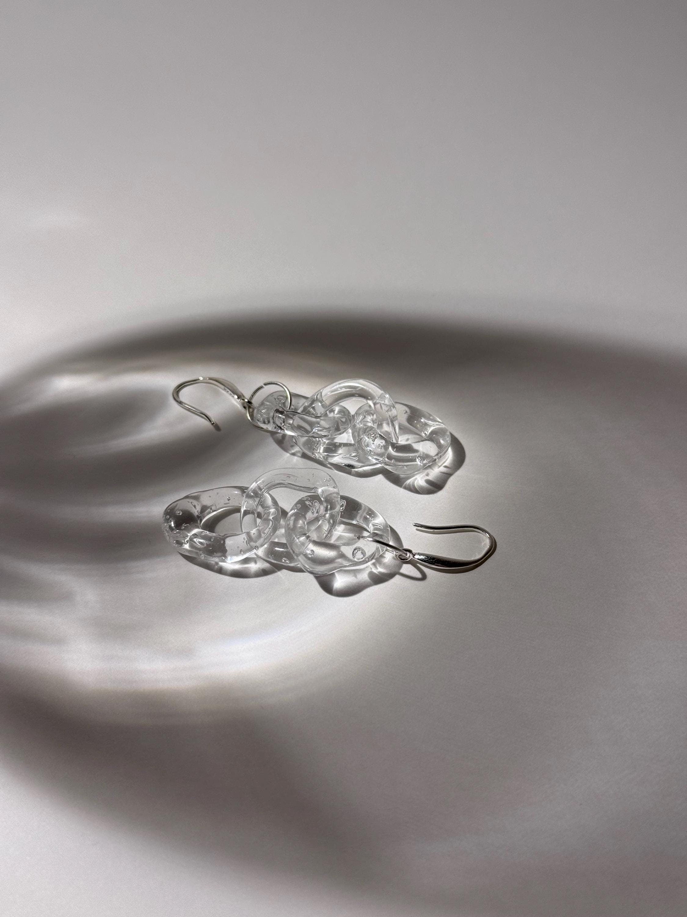 Handcrafted Clear Glass Chainlink Earrings