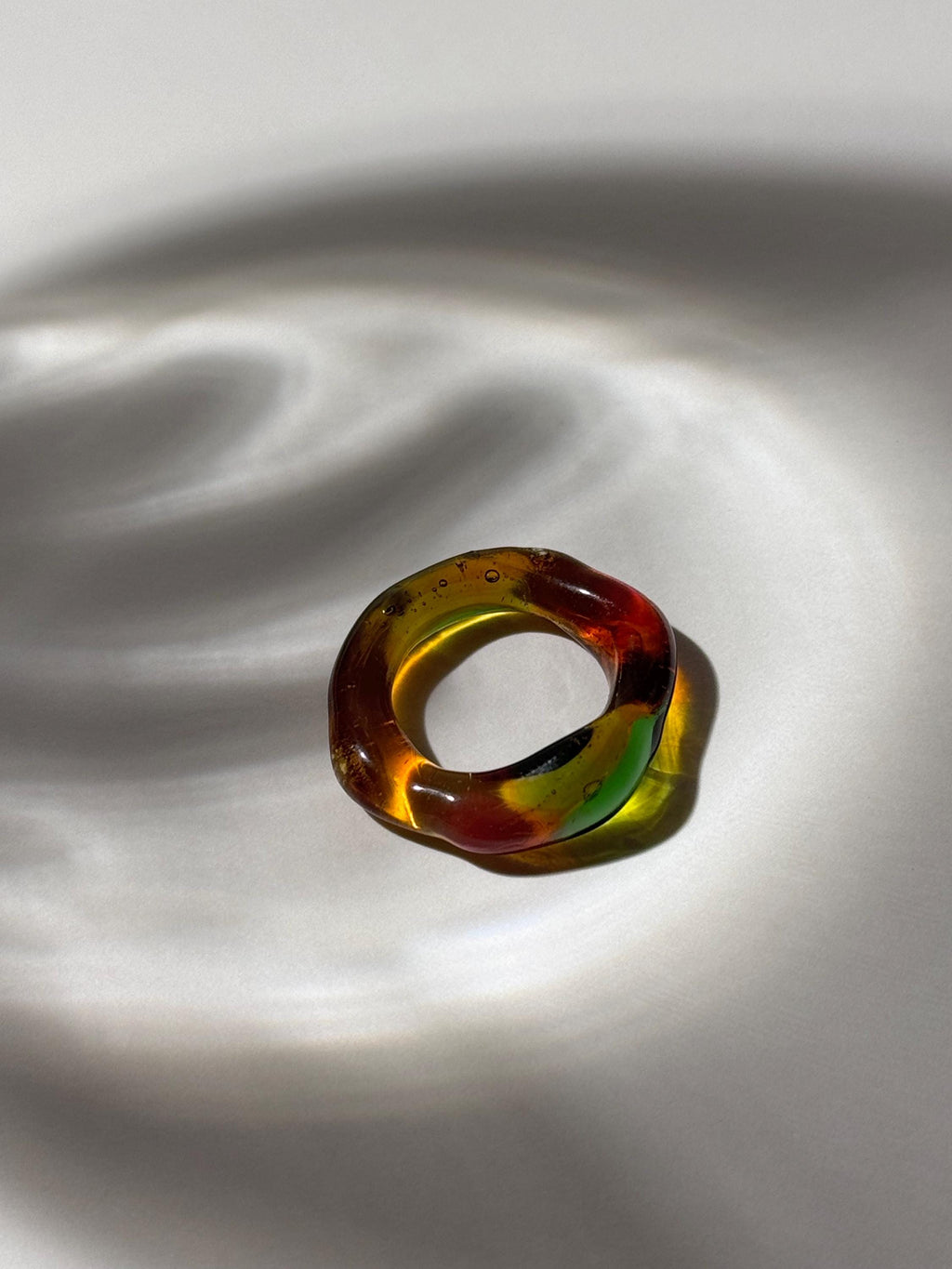 Autumn leaves inspired brown, green and yellow Glass Ring: Handmade Borosilicate Jewelry