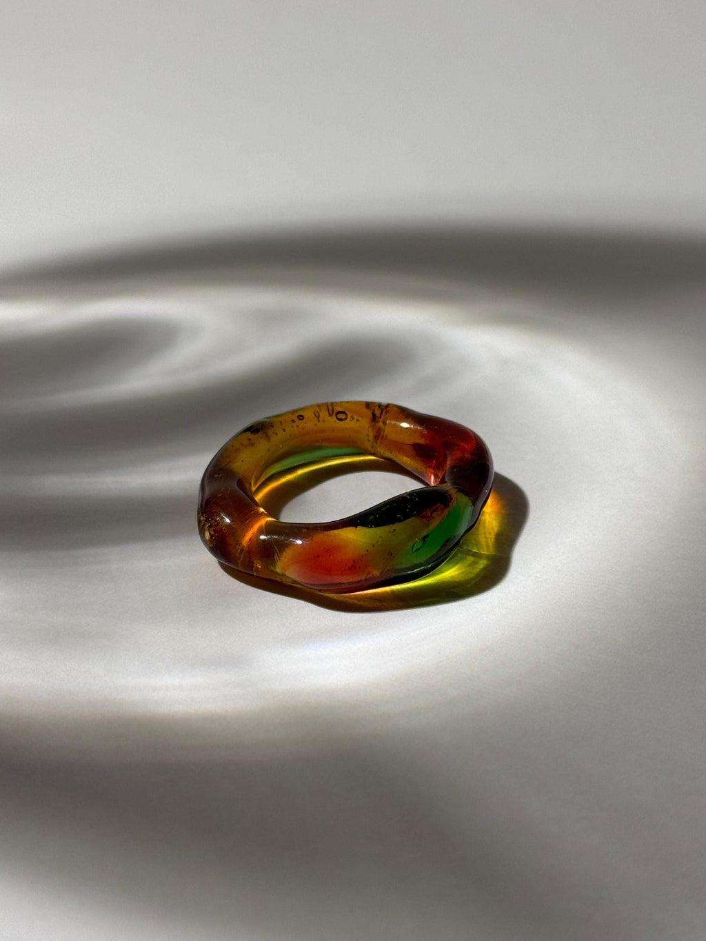 Autumn leaves inspired brown, green and yellow Glass Ring: Handmade Borosilicate Jewelry