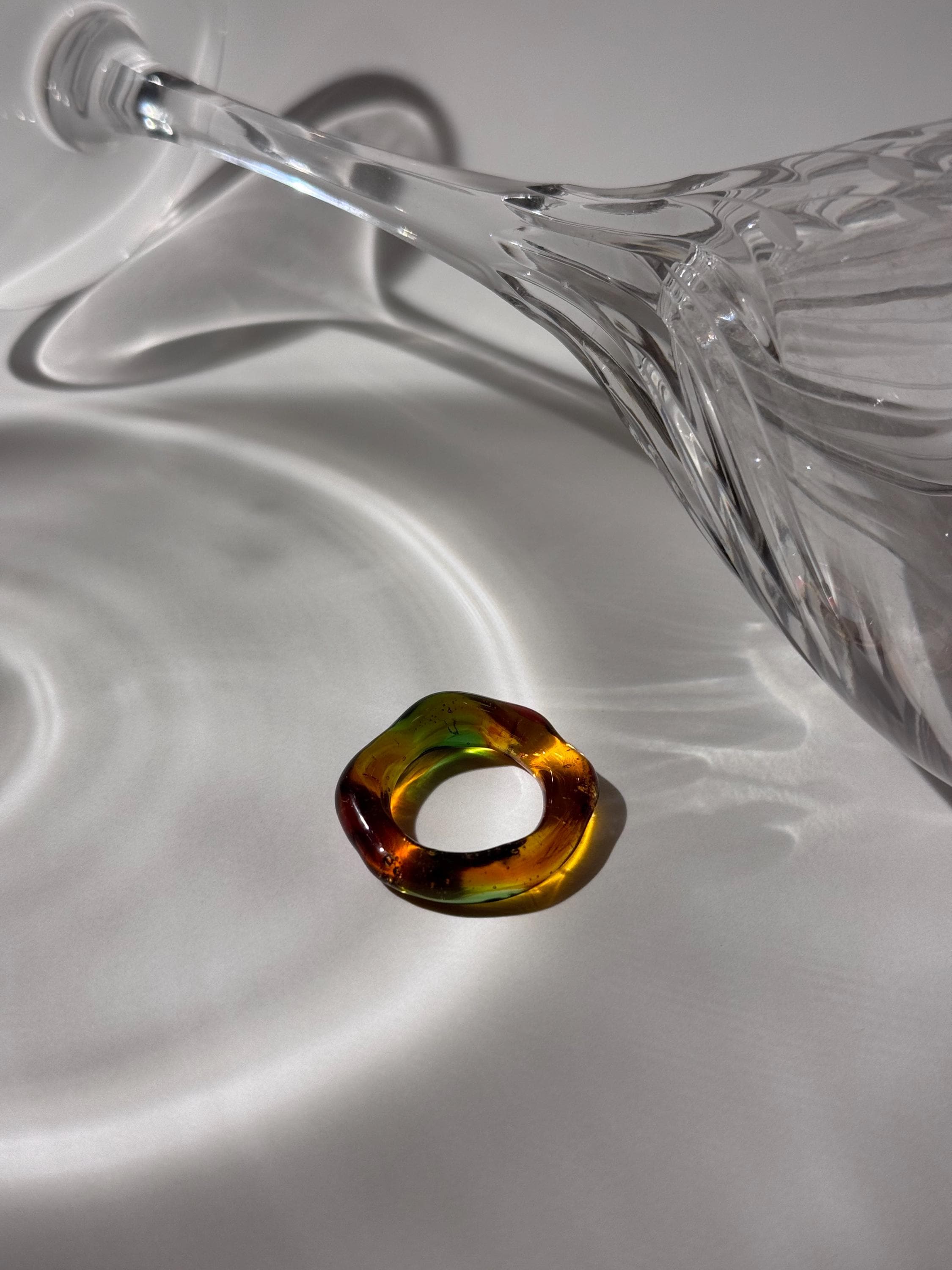 Autumn leaves inspired brown, green and yellow Glass Ring: Handmade Borosilicate Jewelry