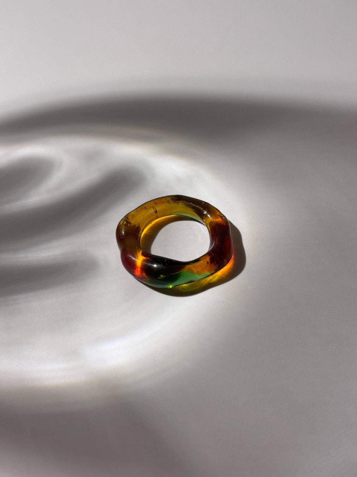 Autumn leaves inspired brown, green and yellow Glass Ring: Handmade Borosilicate Jewelry