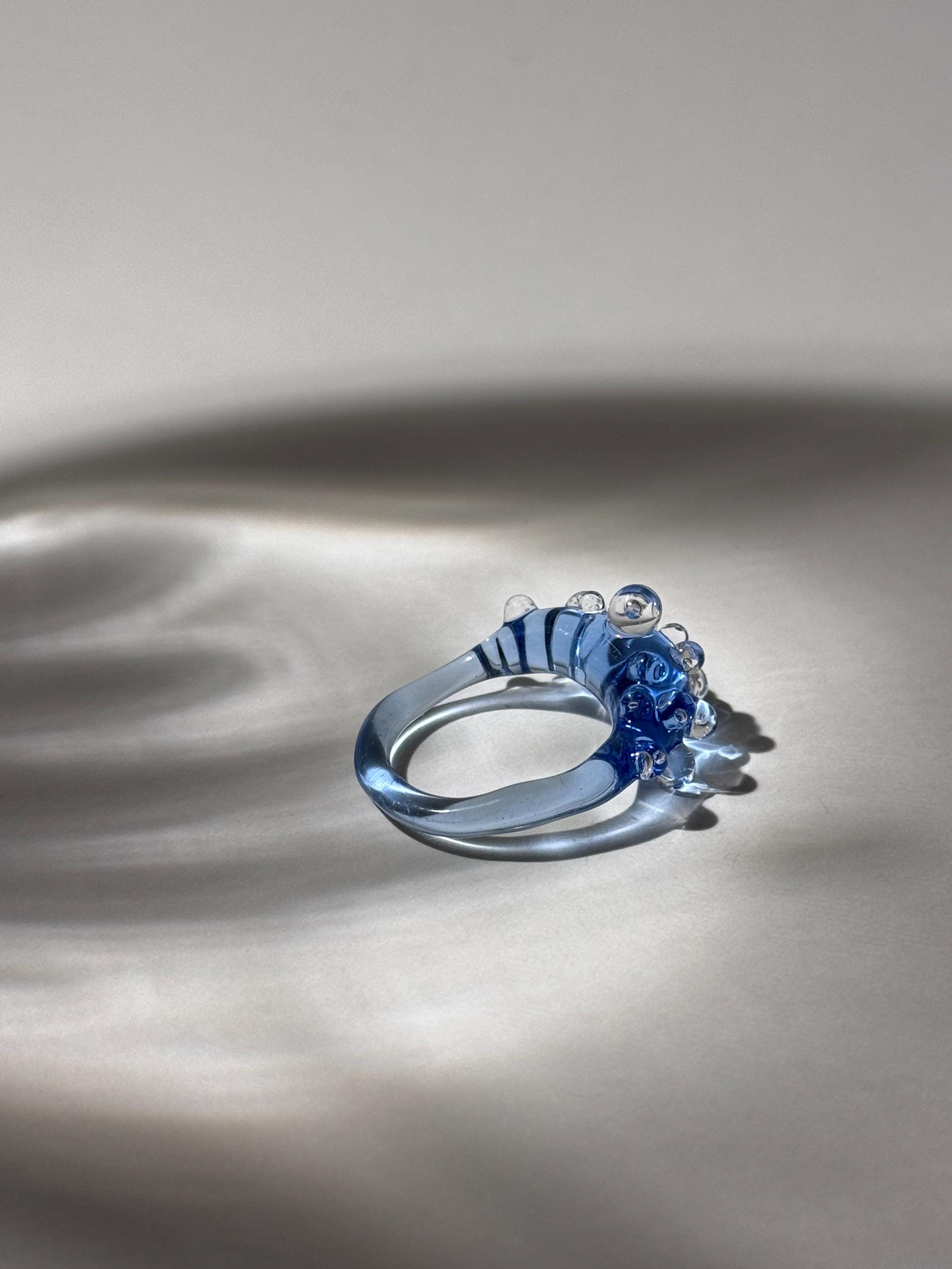 Handmade Blue Raindrop Glass Ring