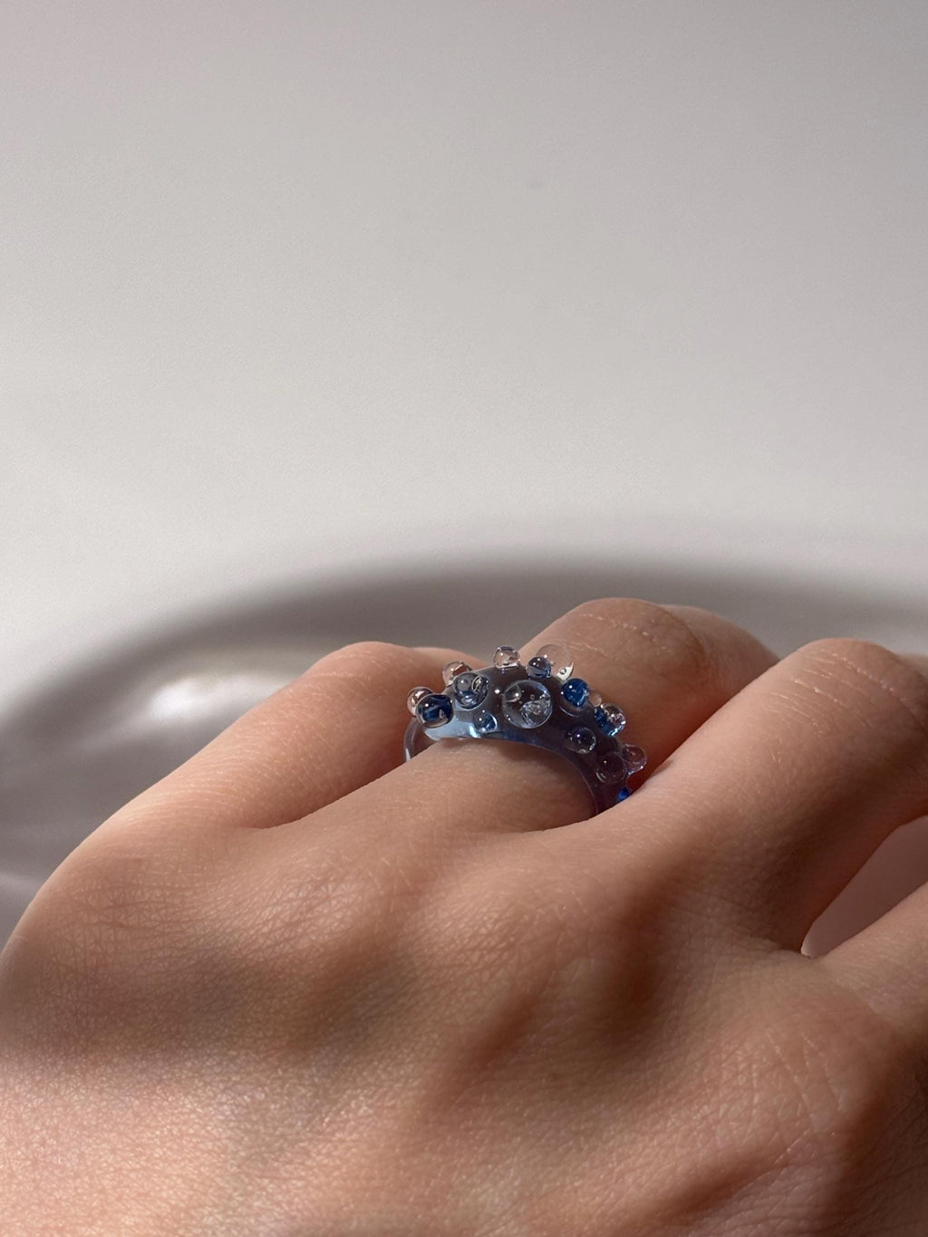 Handmade Blue Raindrop Glass Ring
