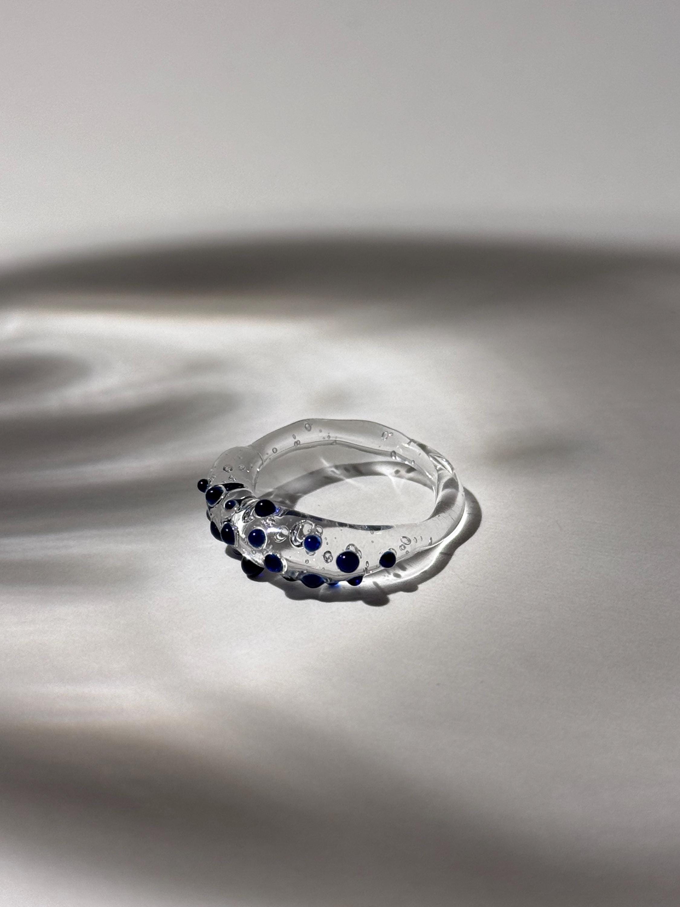 Blue Dot Glass Ring: Handmade Borosilicate Minimalist Jewelry