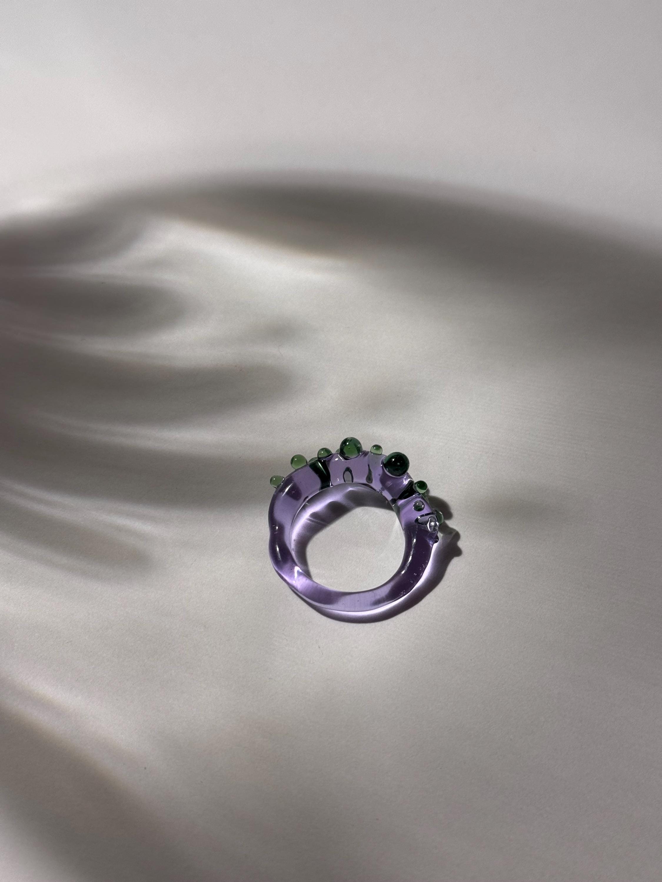 Handmade Purple Dotted Glass Ring