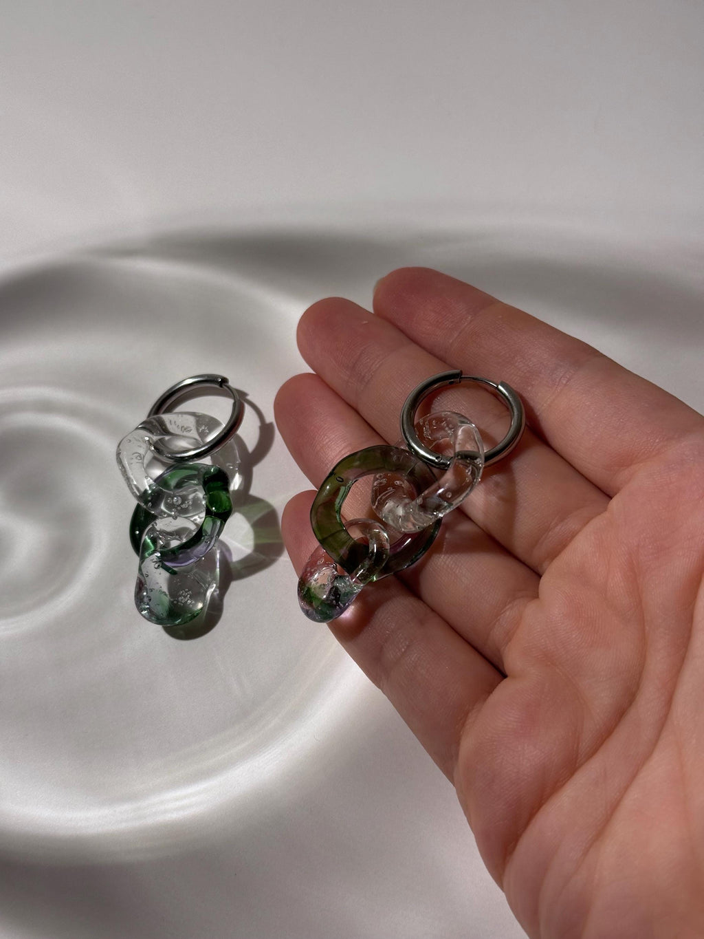 Handcrafted Chunky Purple & Green Glass Earrings