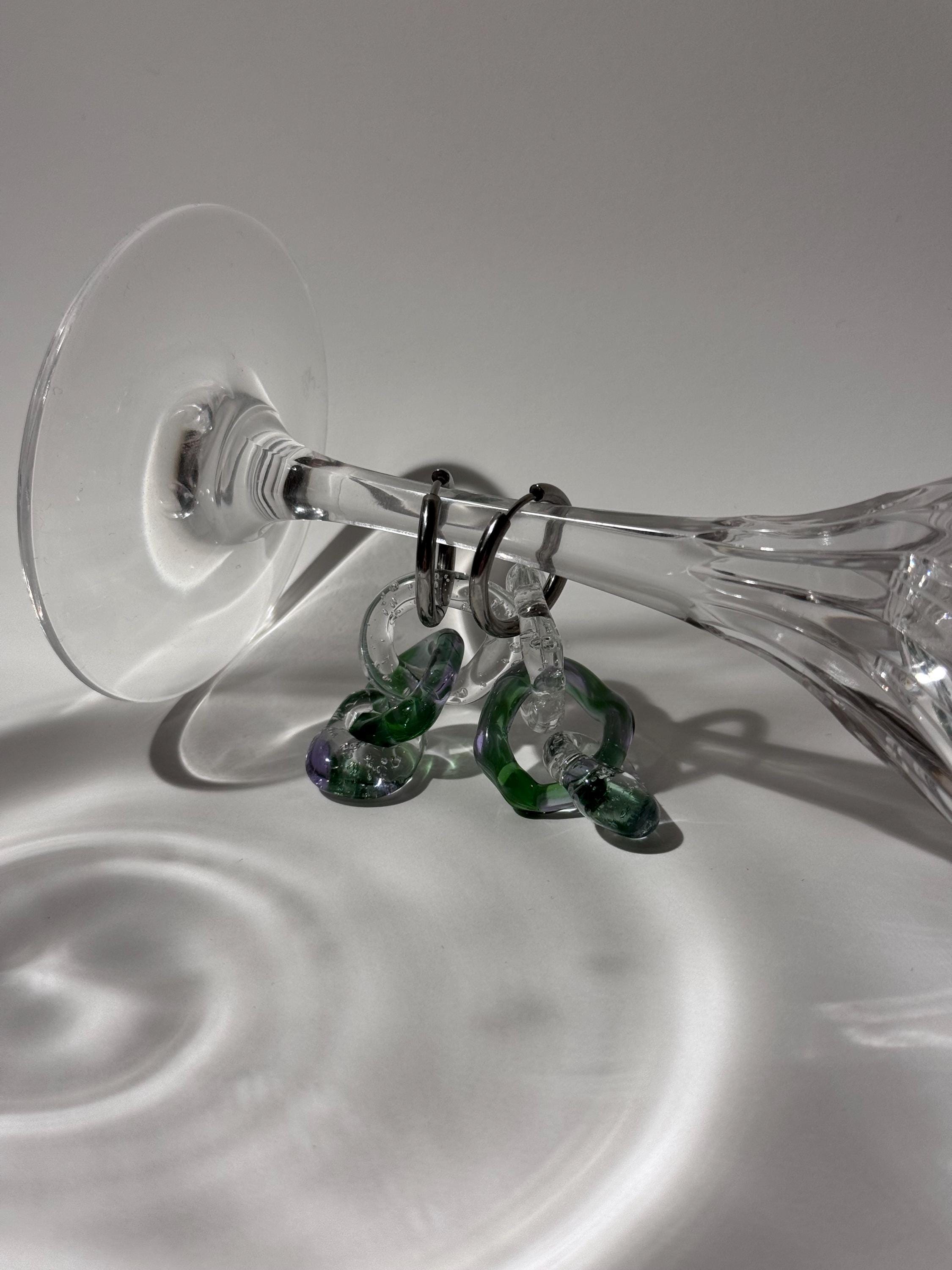 Handcrafted Chunky Purple & Green Glass Earrings