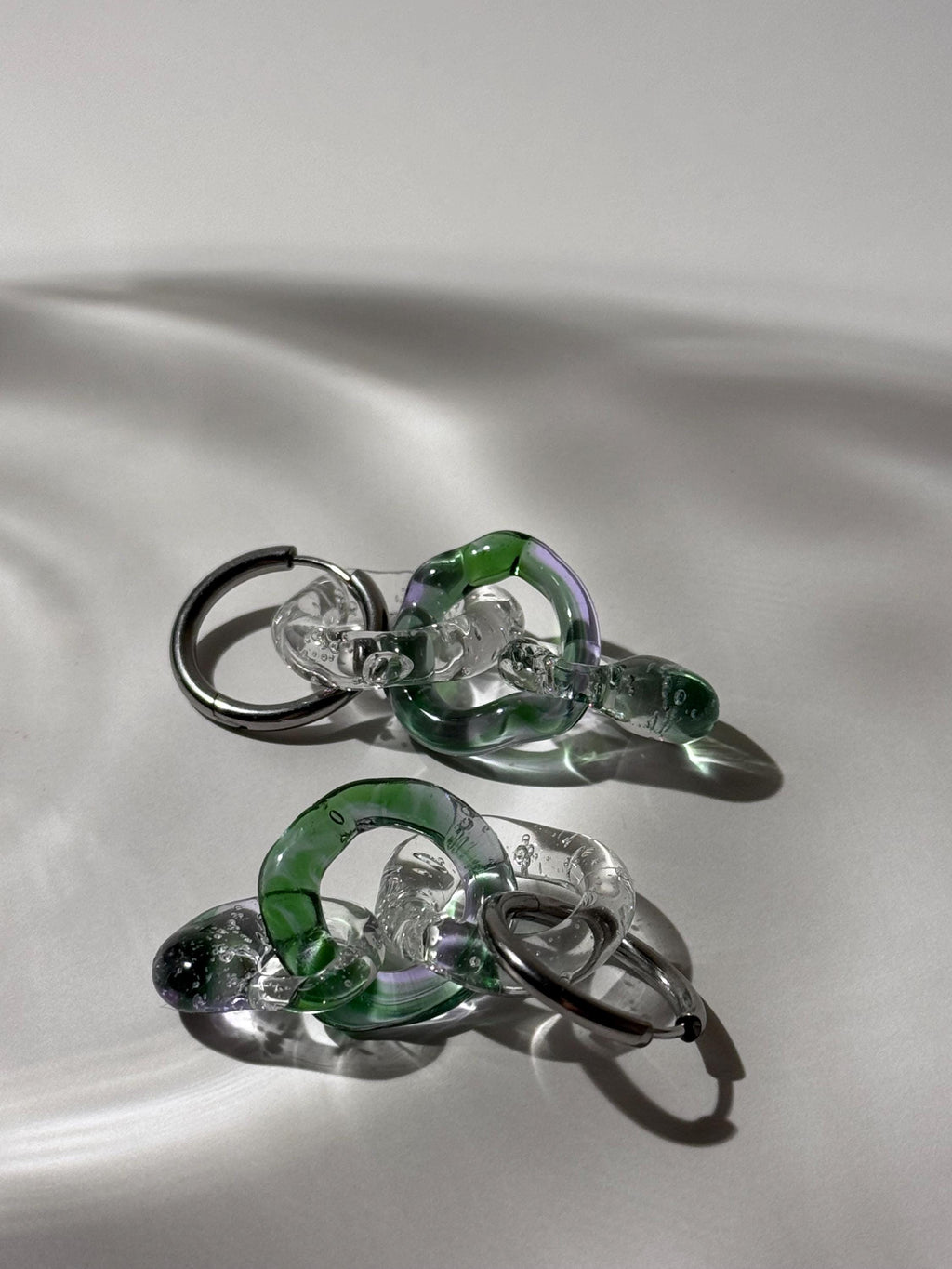 Handcrafted Chunky Purple & Green Glass Earrings