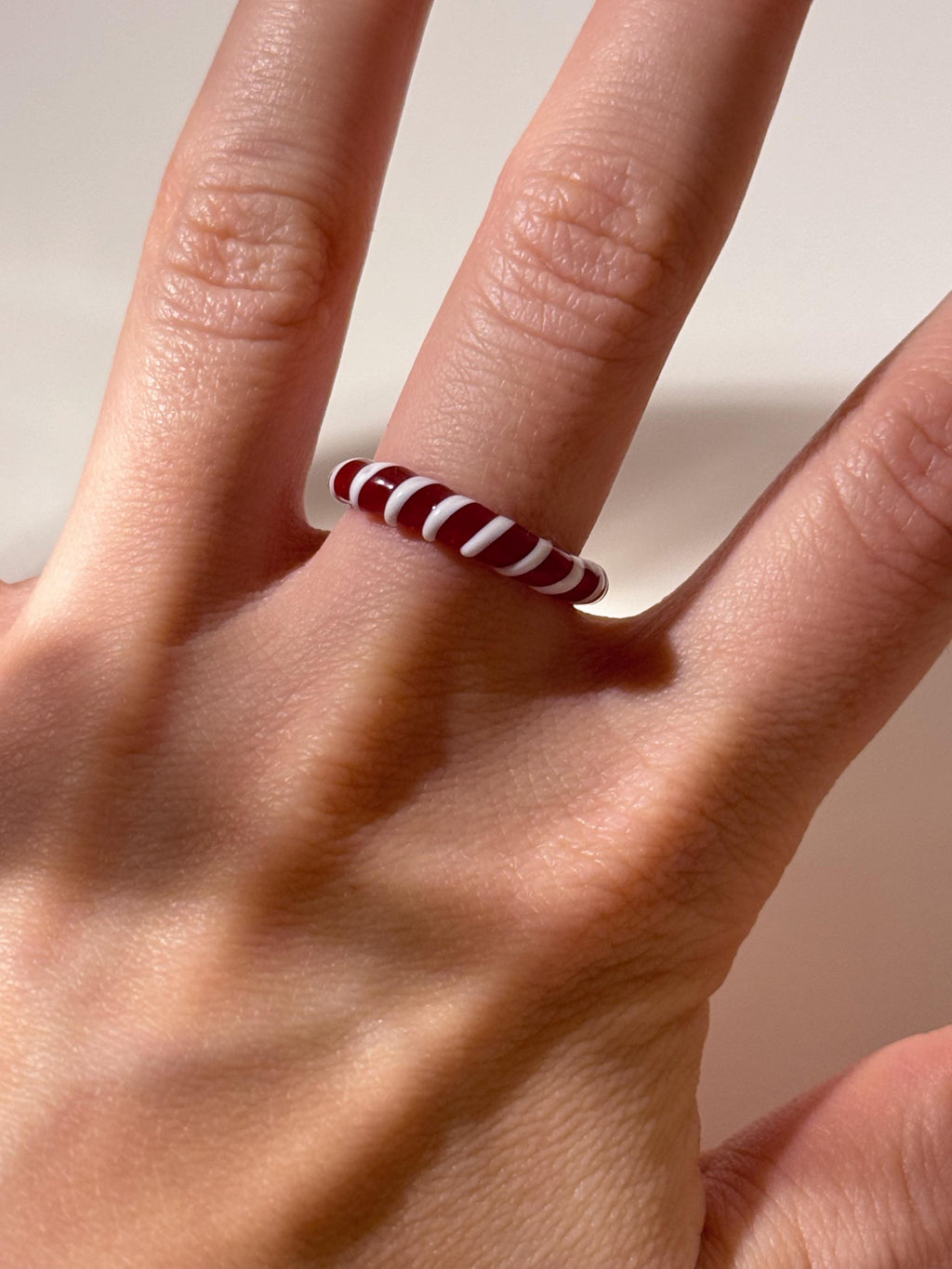 Red and White Candy Cane Glass Ring