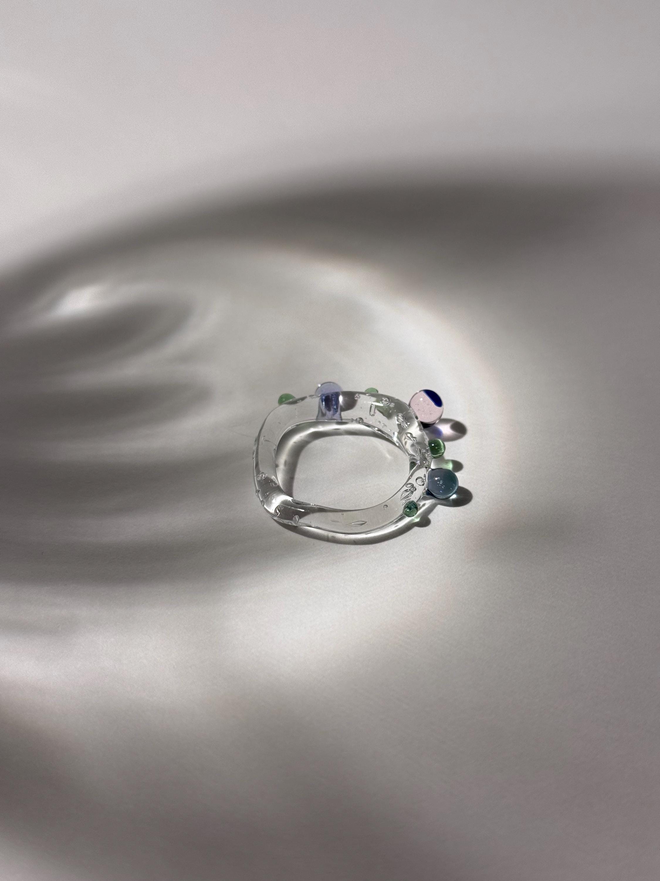 Handmade Green and Rose Pebble Glass Ring