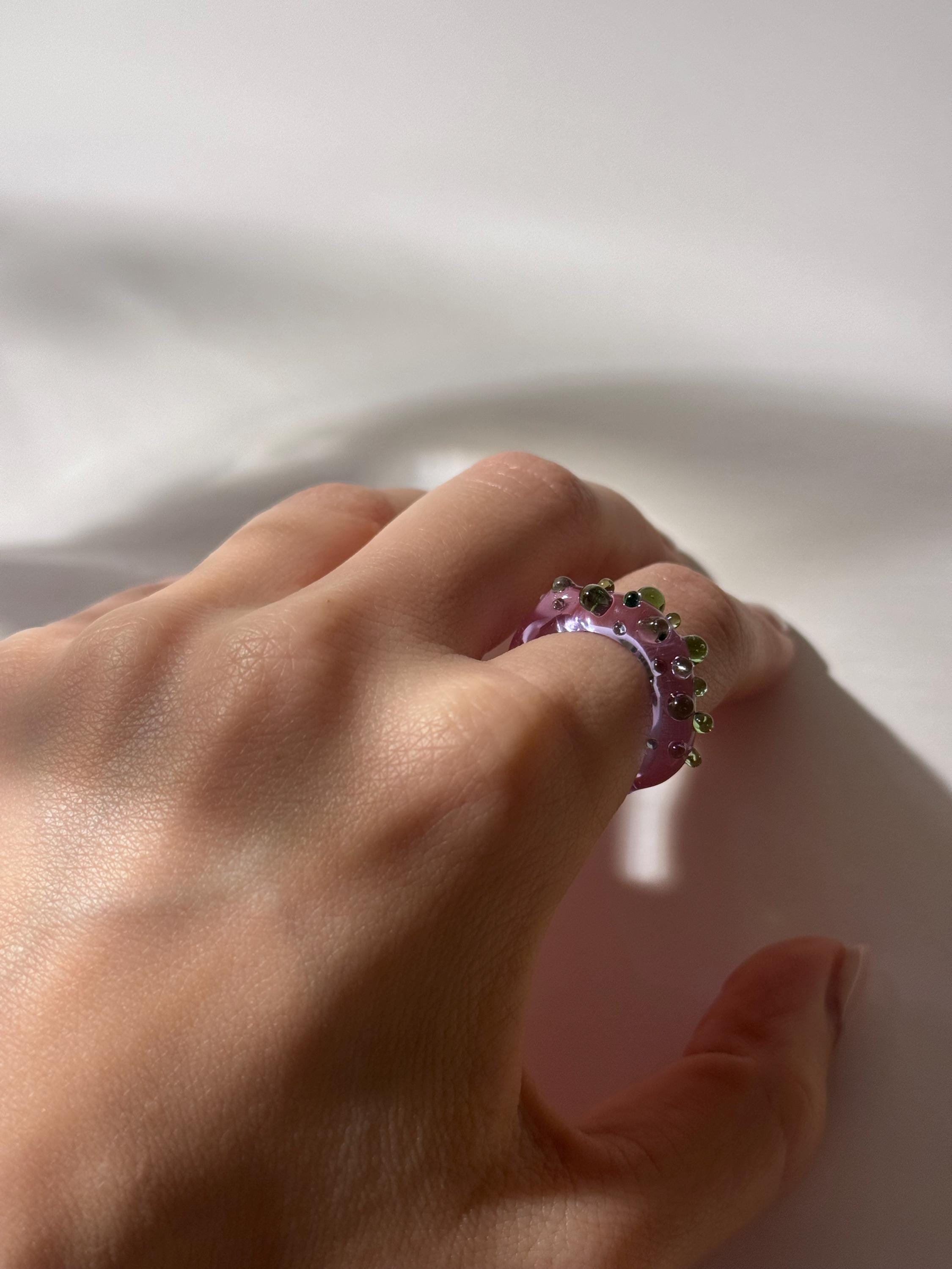 Handmade Purple Dotted Glass Ring