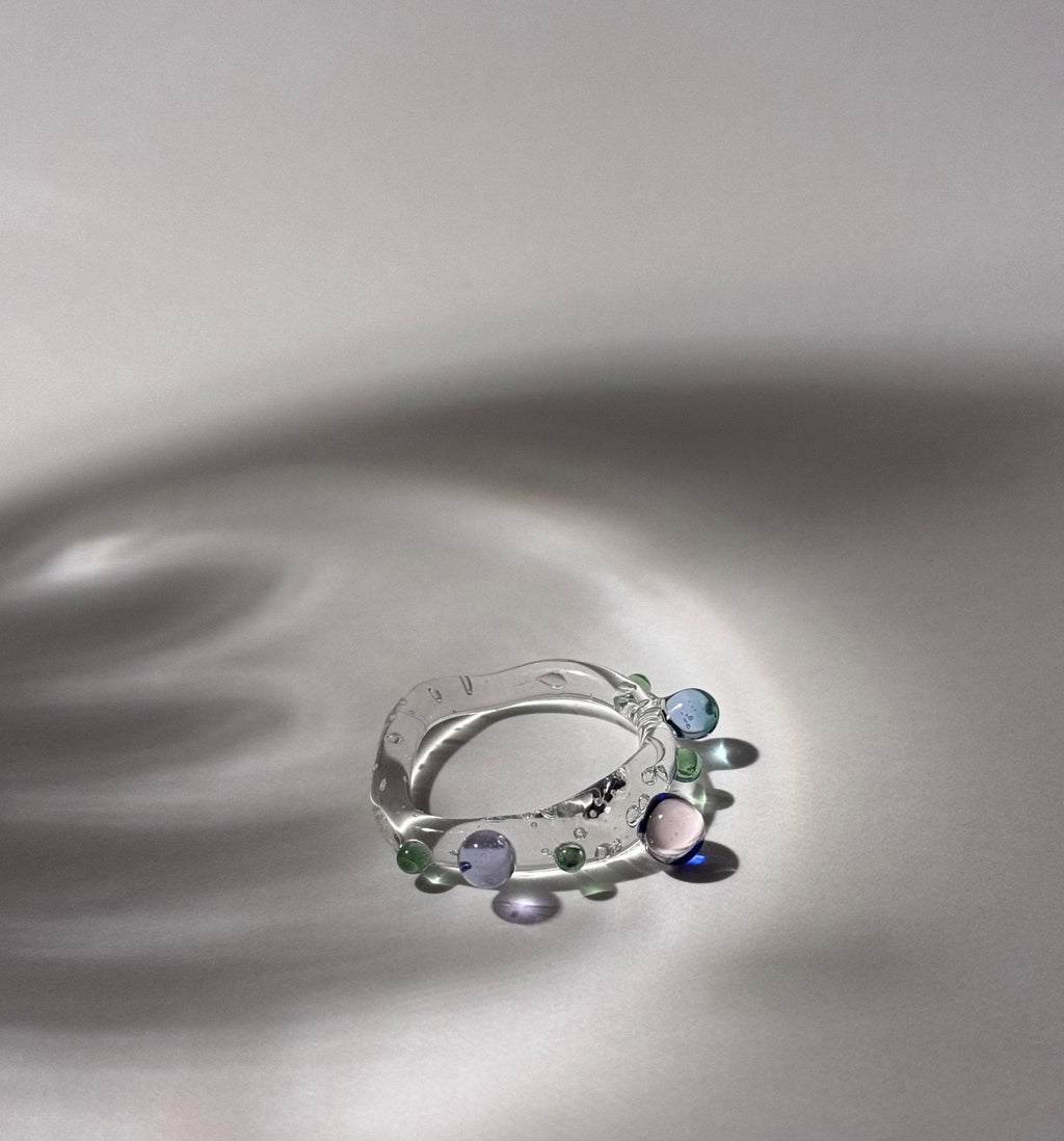 Handmade Green and Rose Pebble Glass Ring
