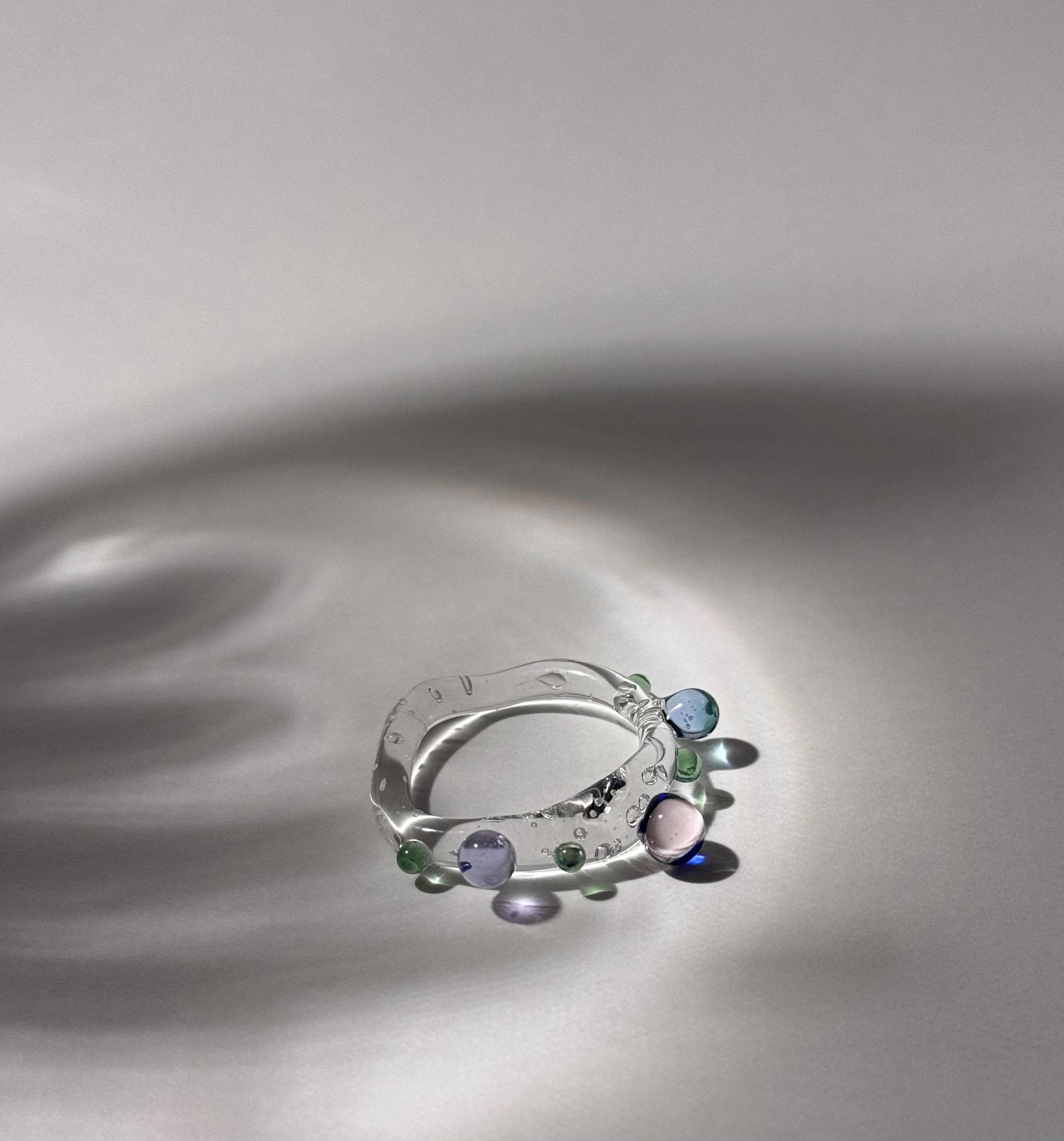 Handmade Green and Rose Pebble Glass Ring