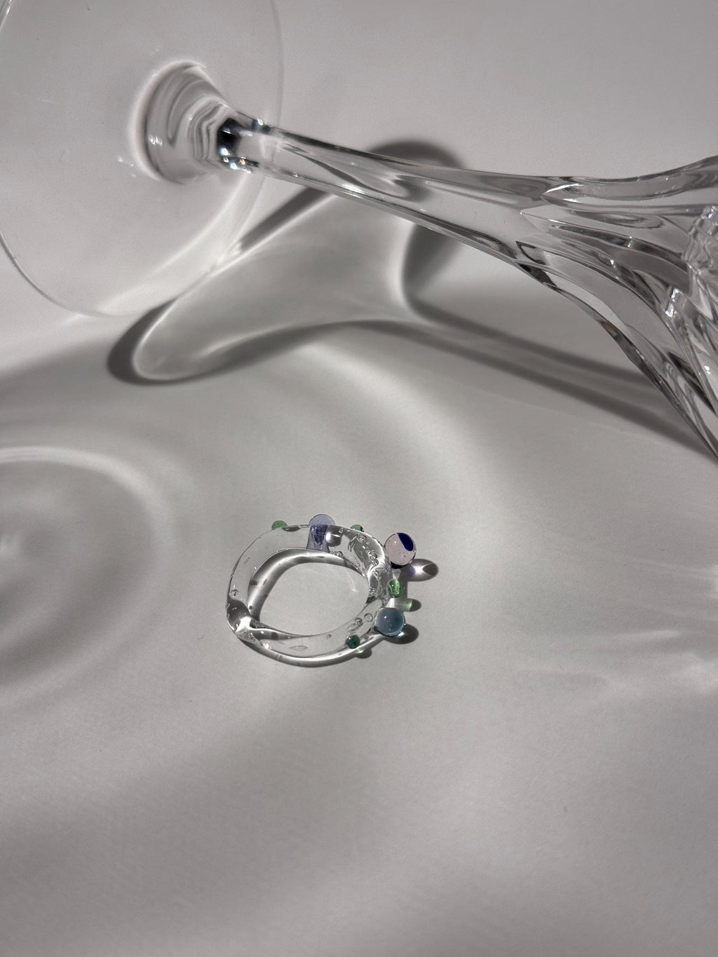 Handmade Green and Rose Pebble Glass Ring