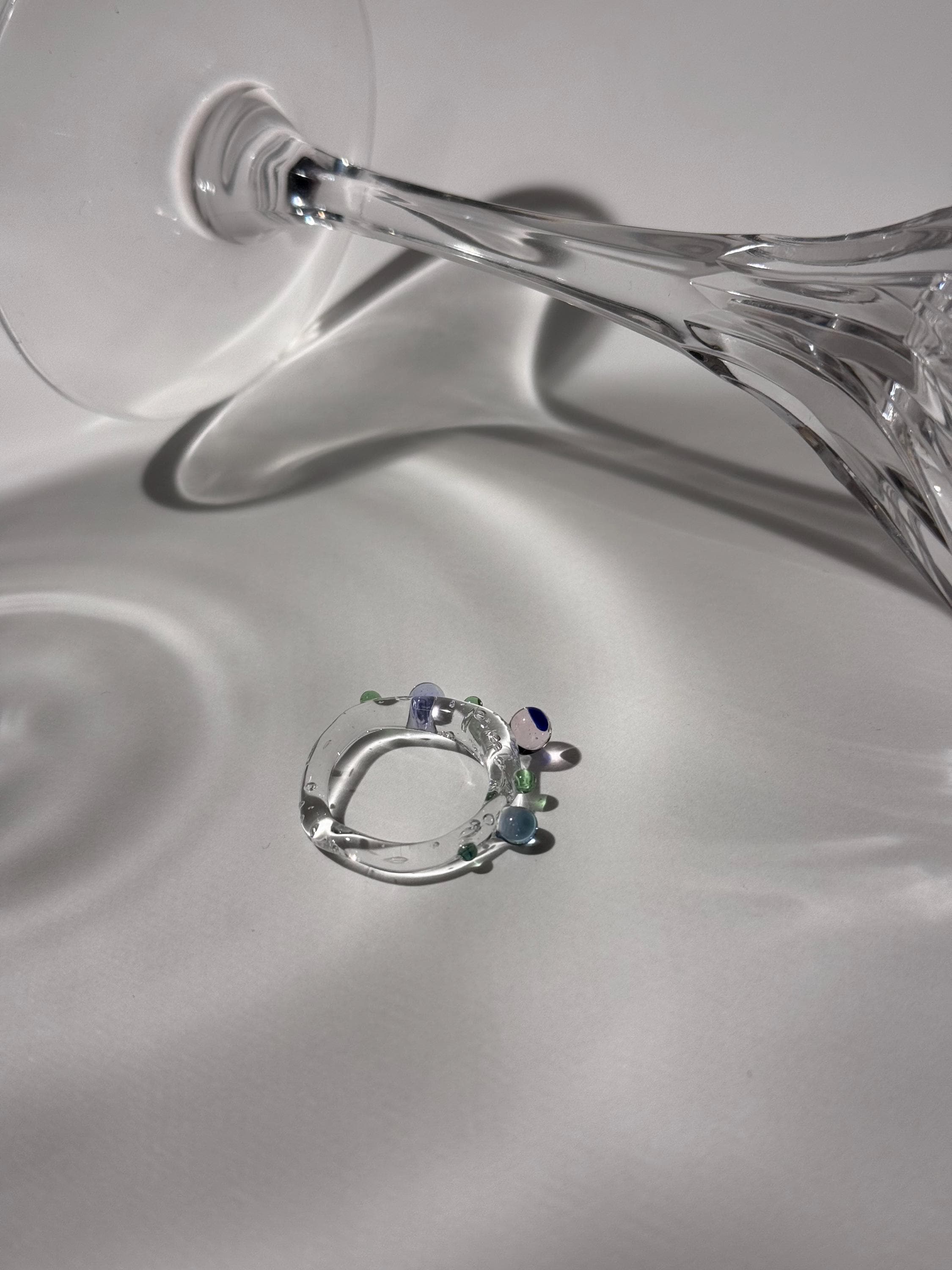 Handmade Green and Rose Pebble Glass Ring