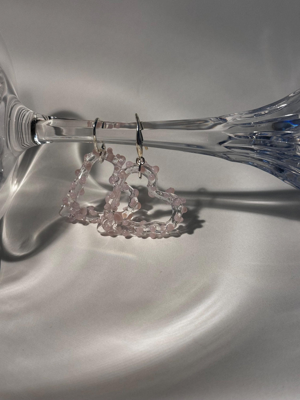 Handmade Pink Glass Heart Earrings