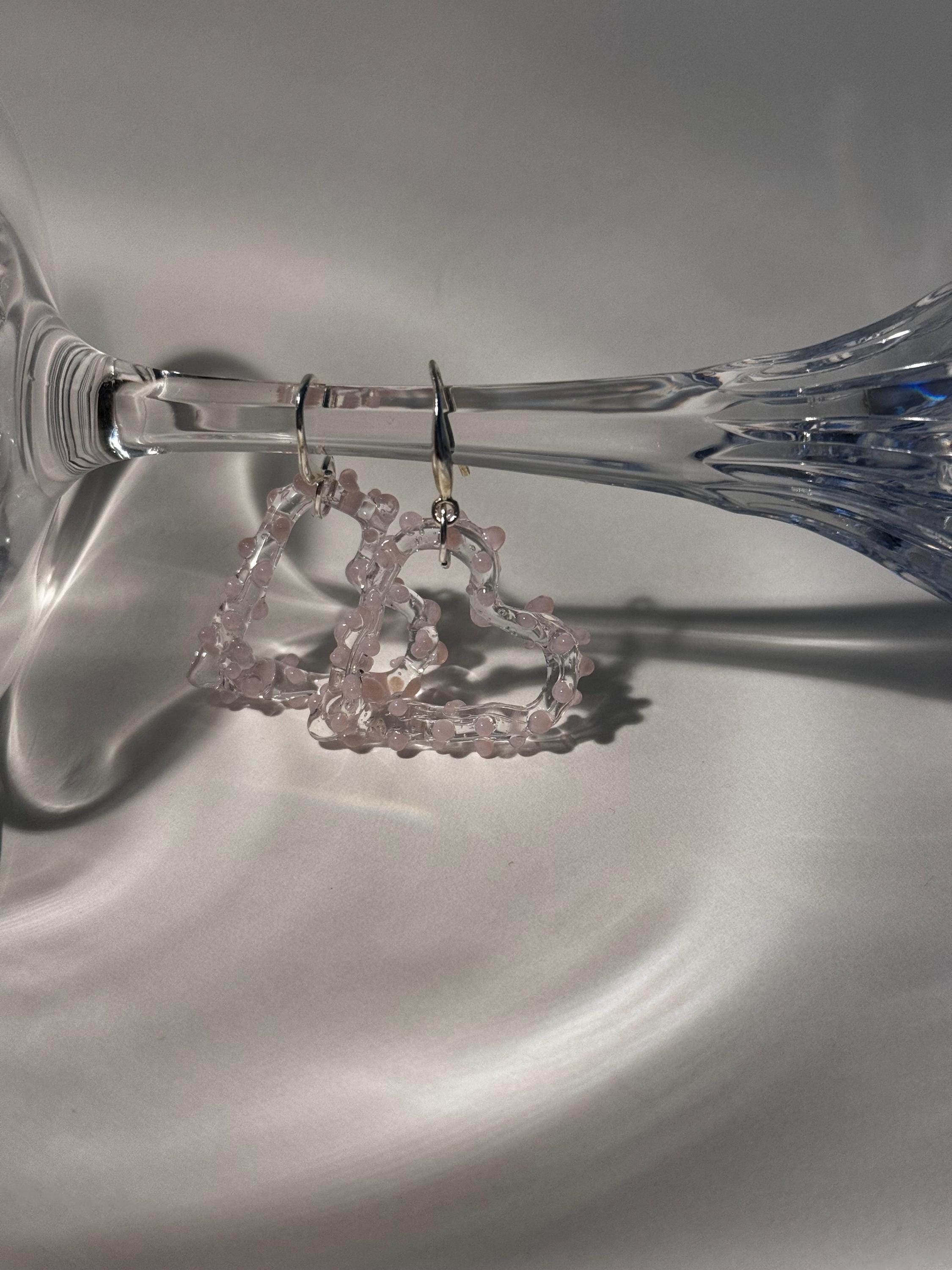 Handmade Pink Glass Heart Earrings