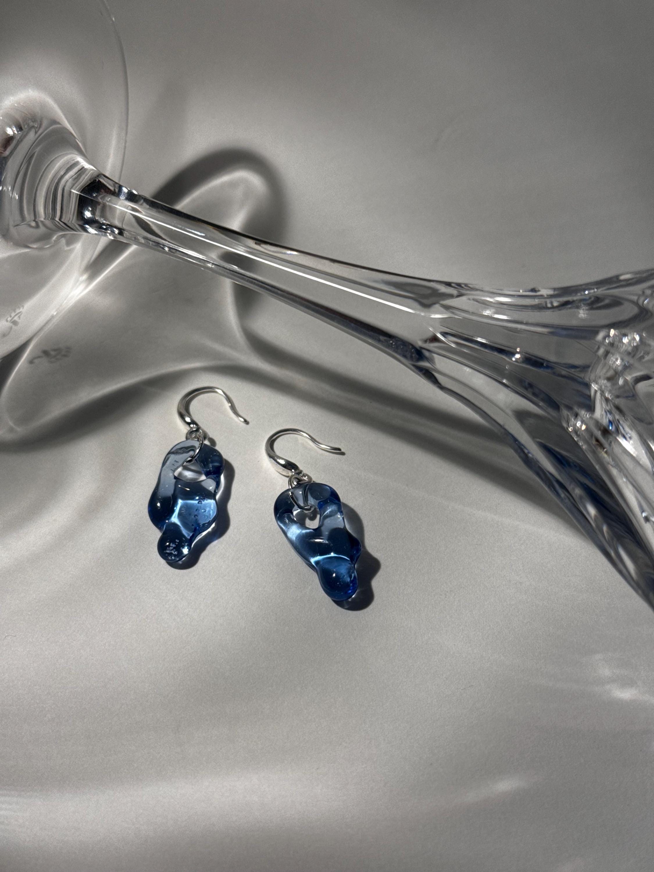 Handcrafted Blue Water Glass Earrings
