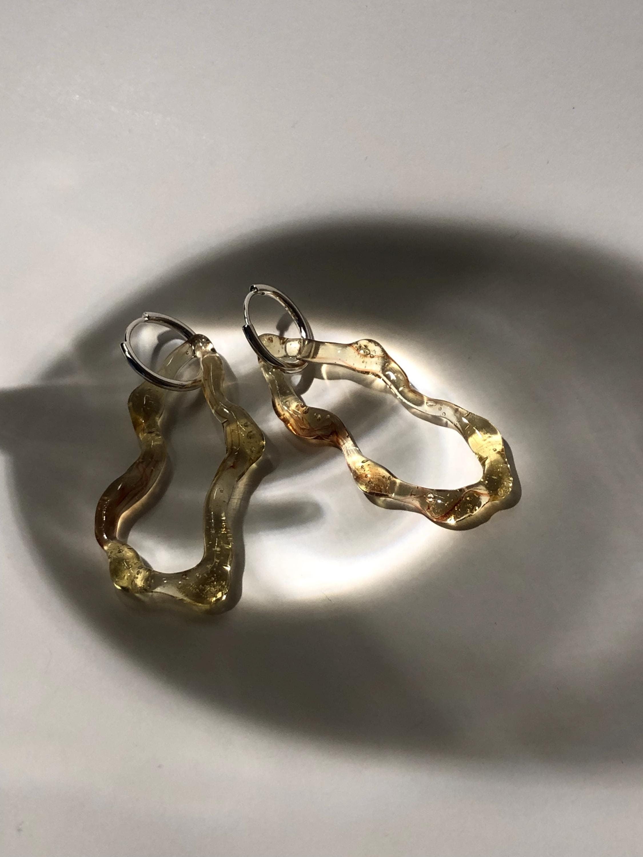 Yellow and Orange Honey hoops Glass Earrings