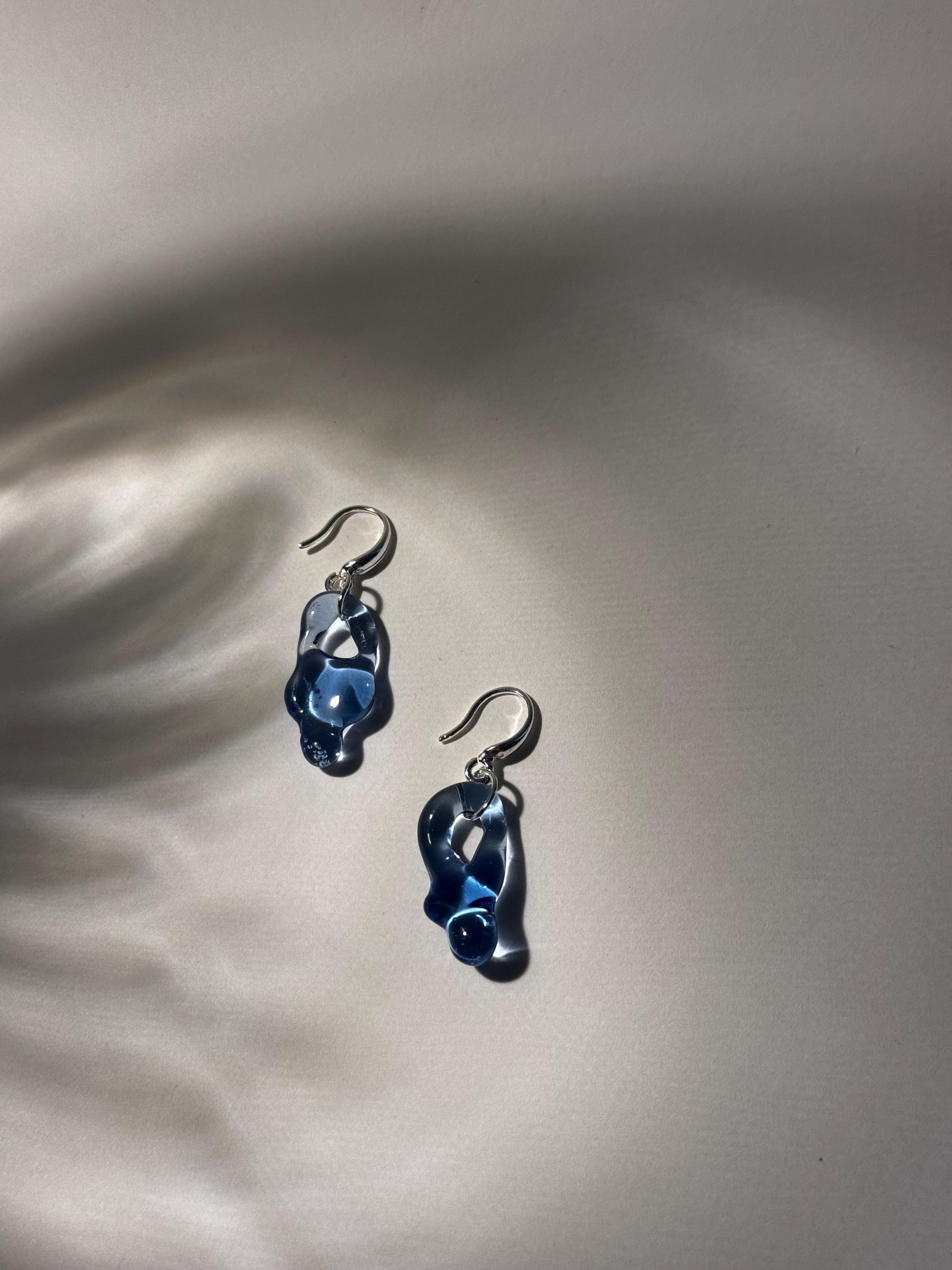 Handcrafted Blue Water Glass Earrings