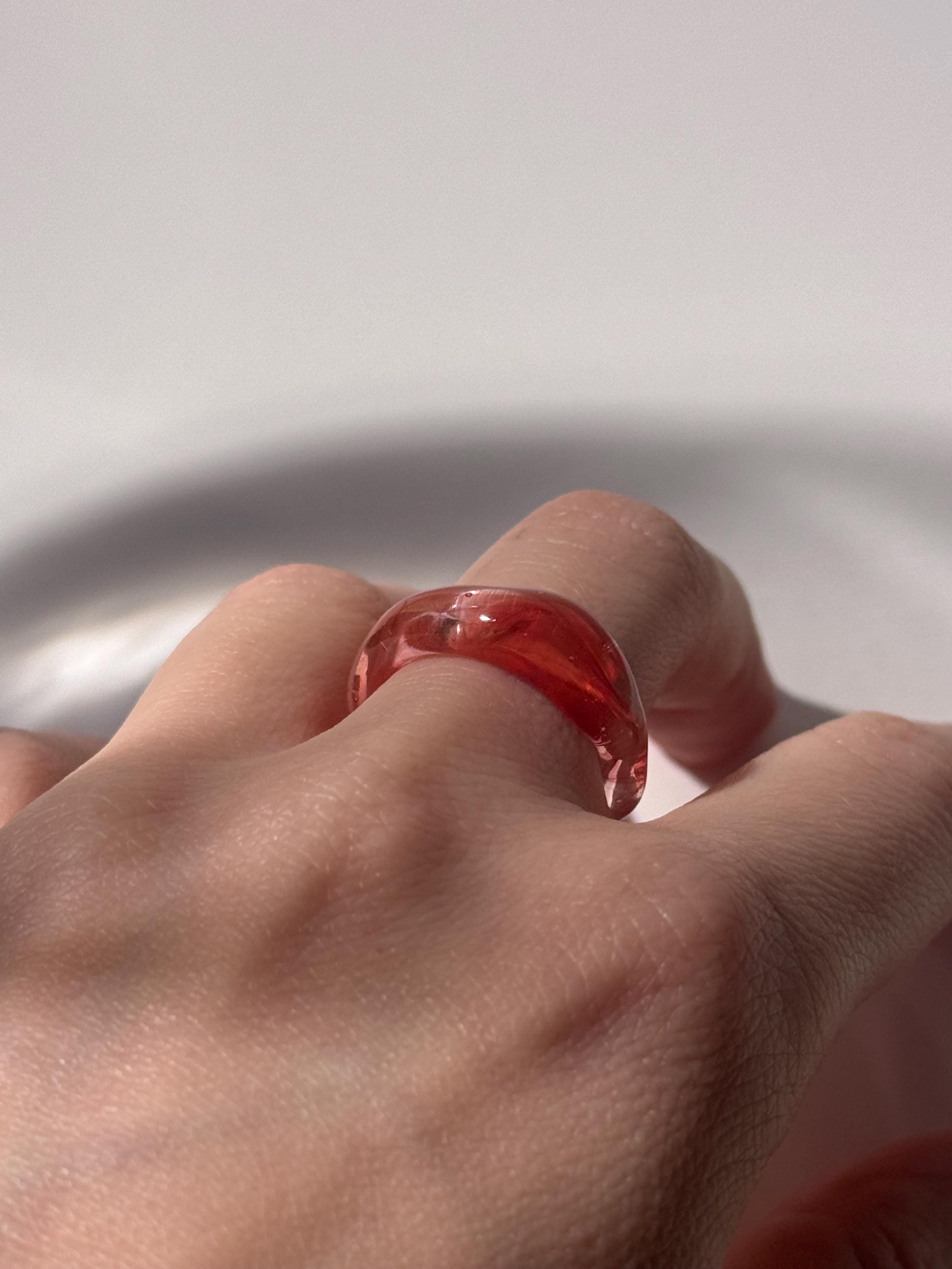 Red Rose Swirl Glass Ring