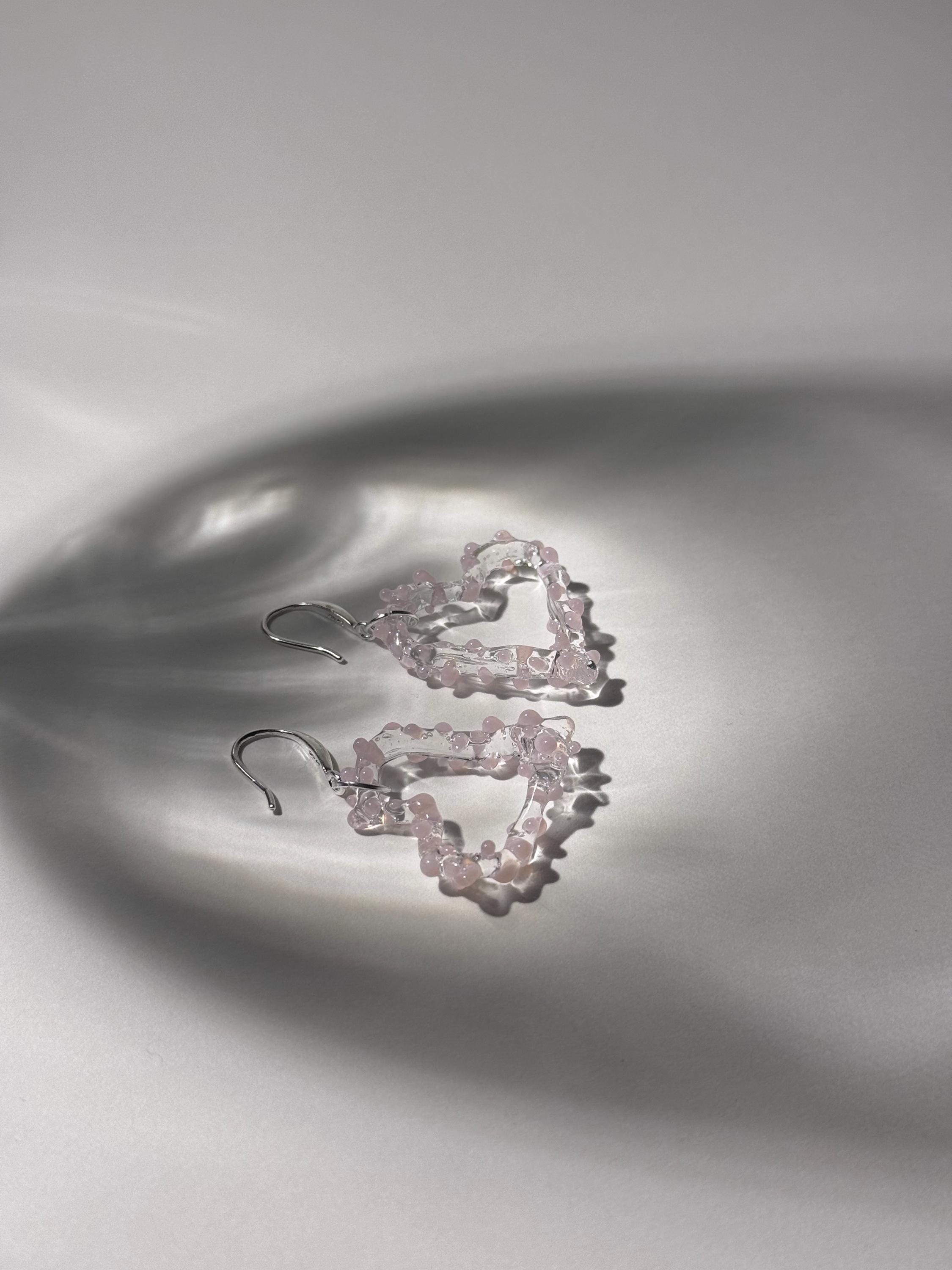Handmade Pink Glass Heart Earrings