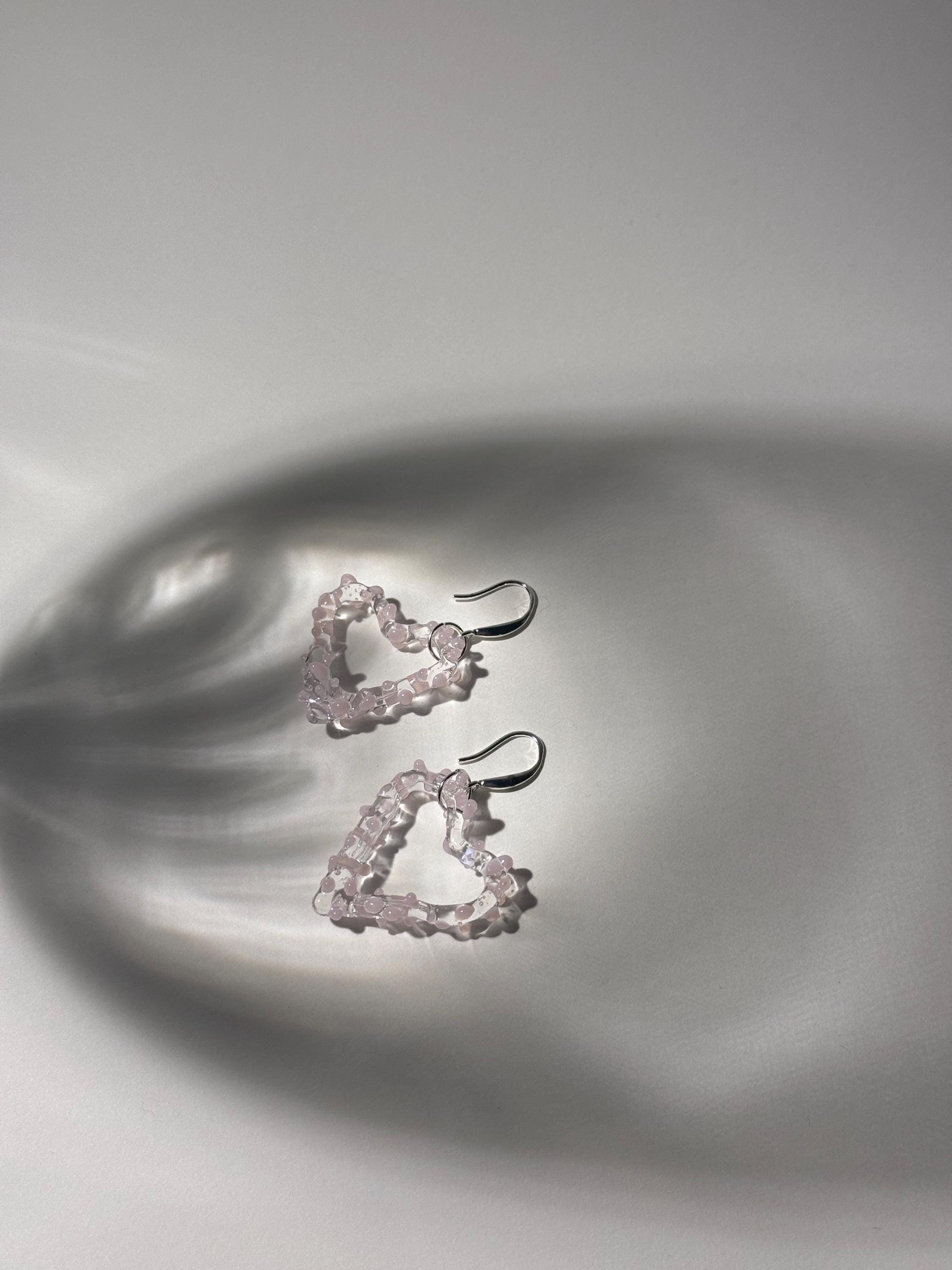 Handmade Pink Glass Heart Earrings