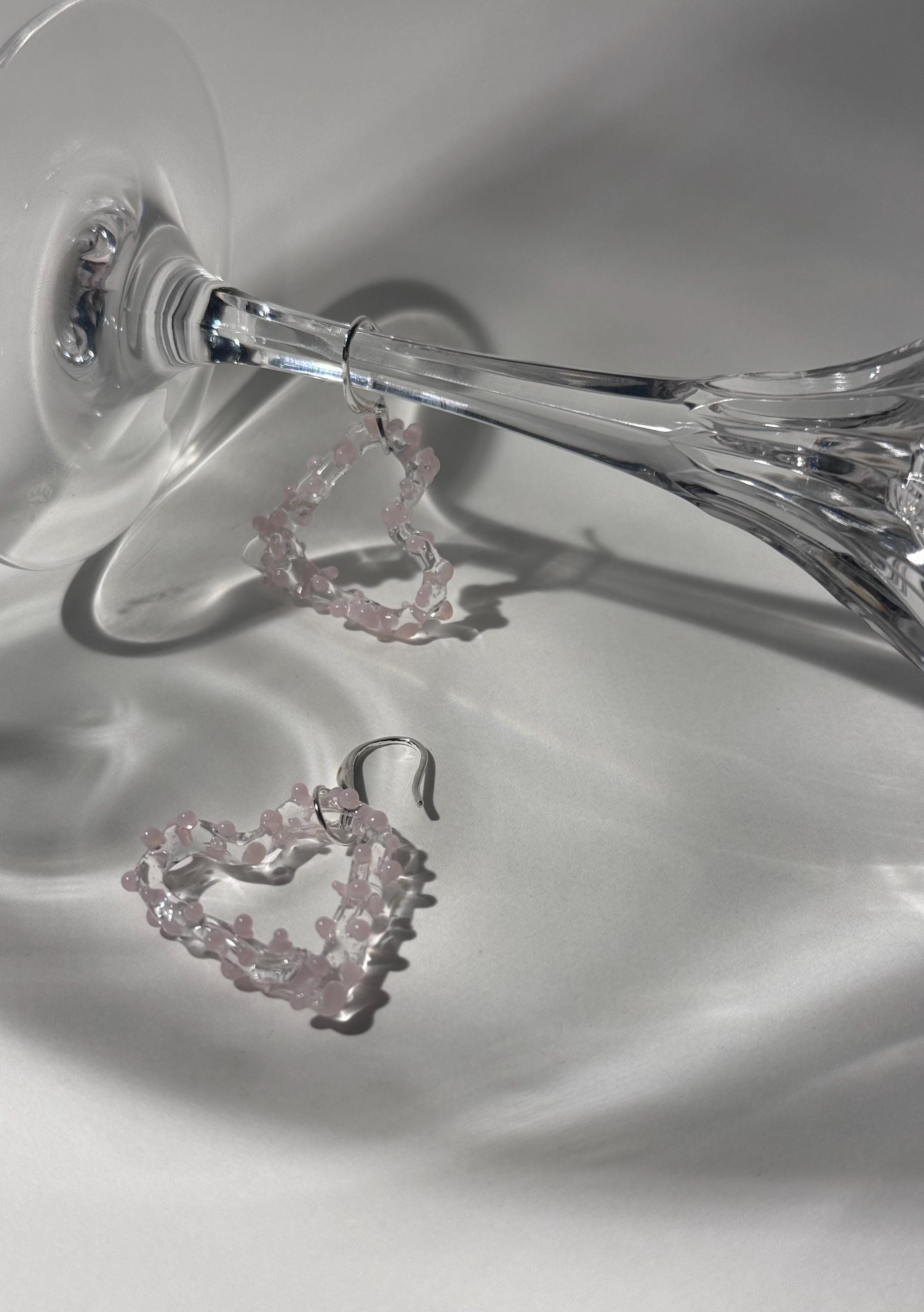 Handmade Pink Glass Heart Earrings