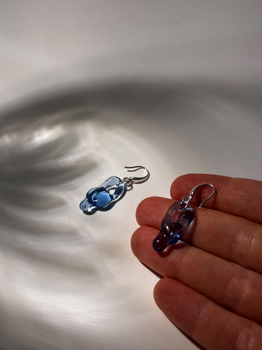 Handcrafted Blue Water Glass Earrings