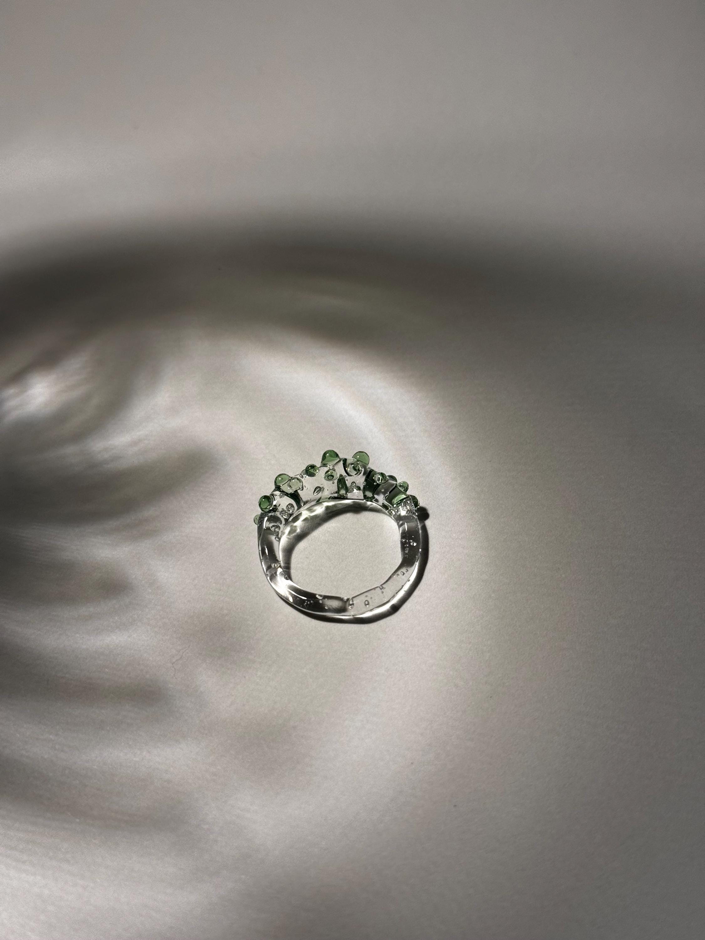 Handmade Green Dotted Glass Ring