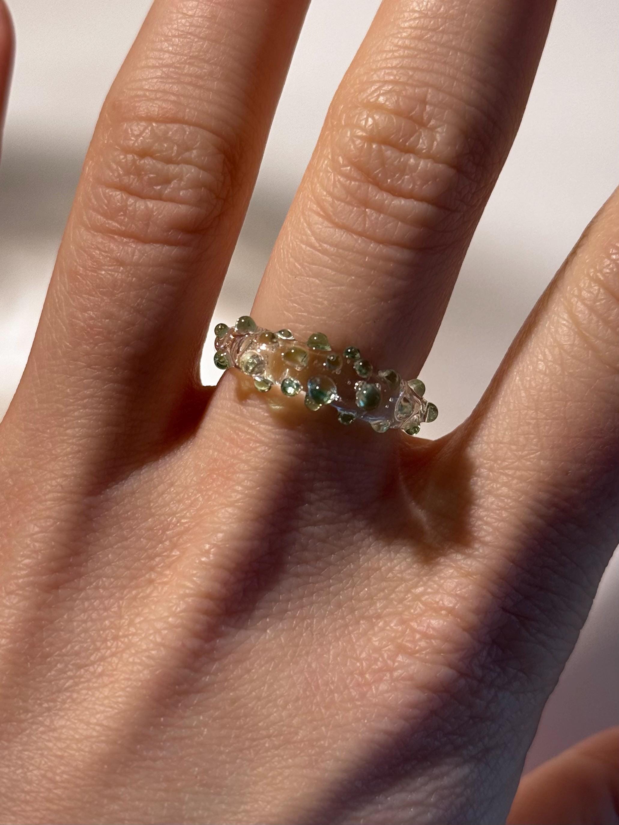 Handmade Green Dotted Glass Ring