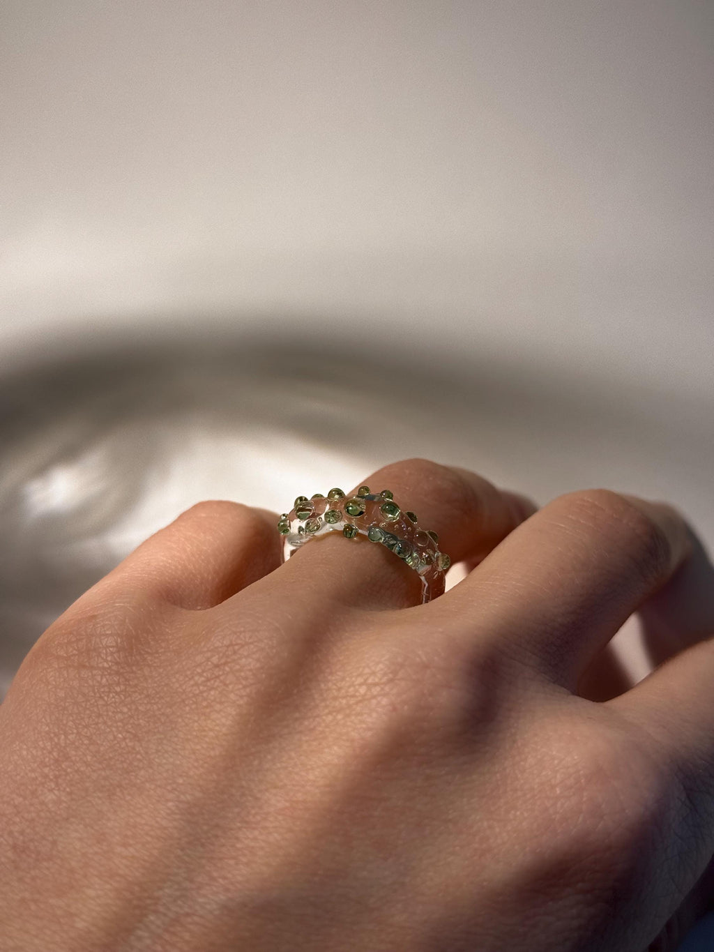Handmade Green Dotted Glass Ring