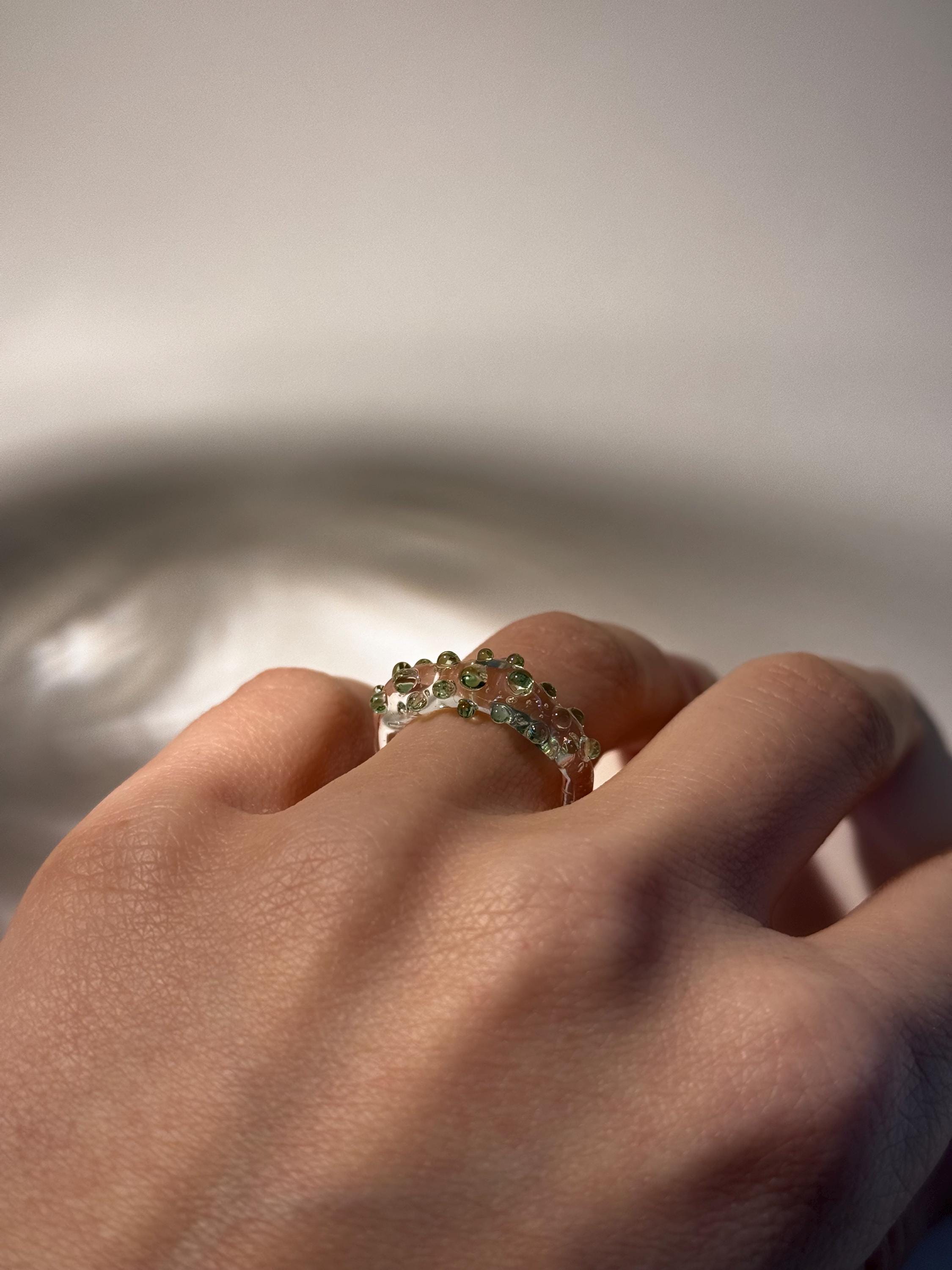 Handmade Green Dotted Glass Ring