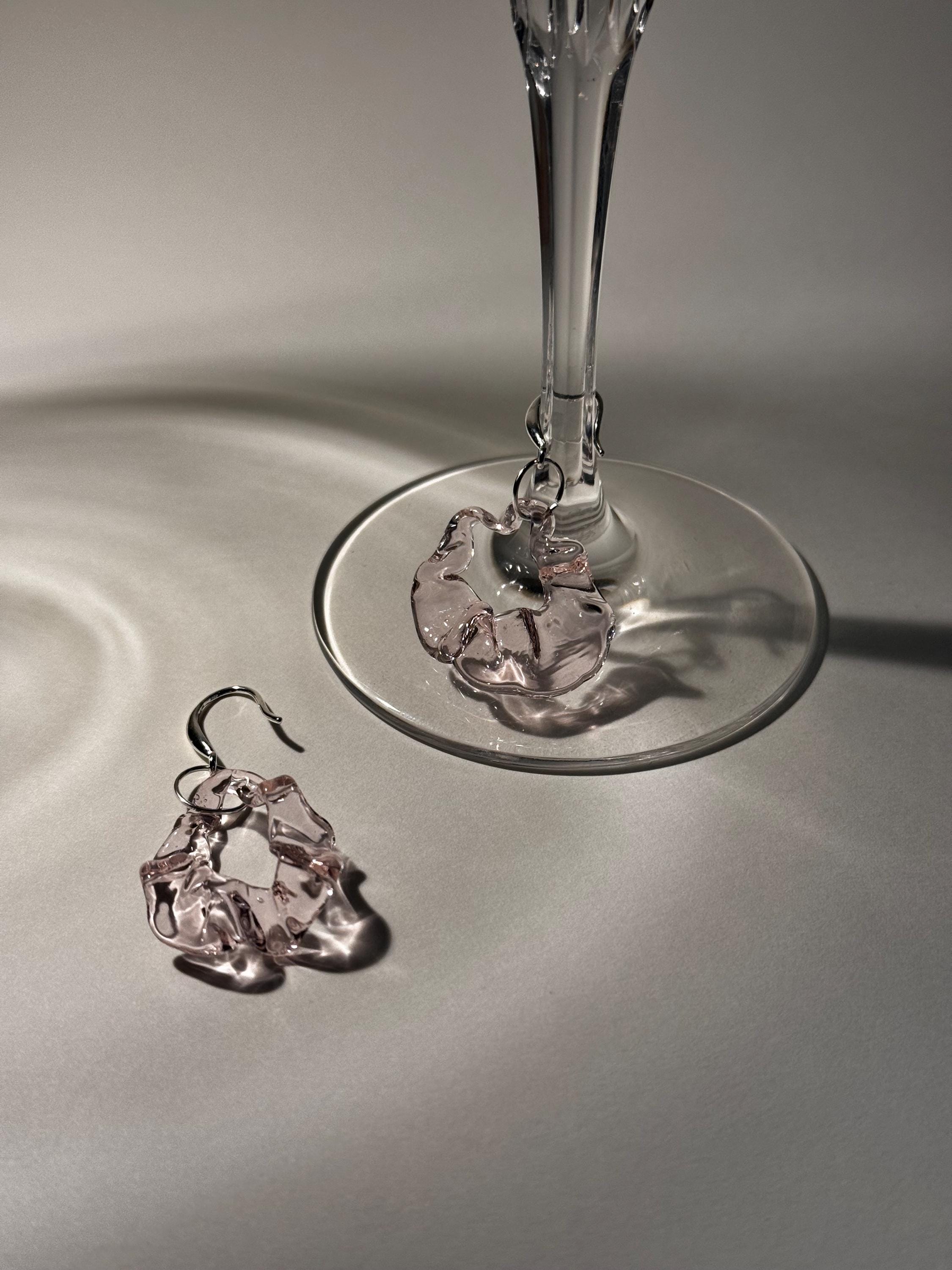Handcrafted Blush Pink Butterfly Flutter Glass Earrings