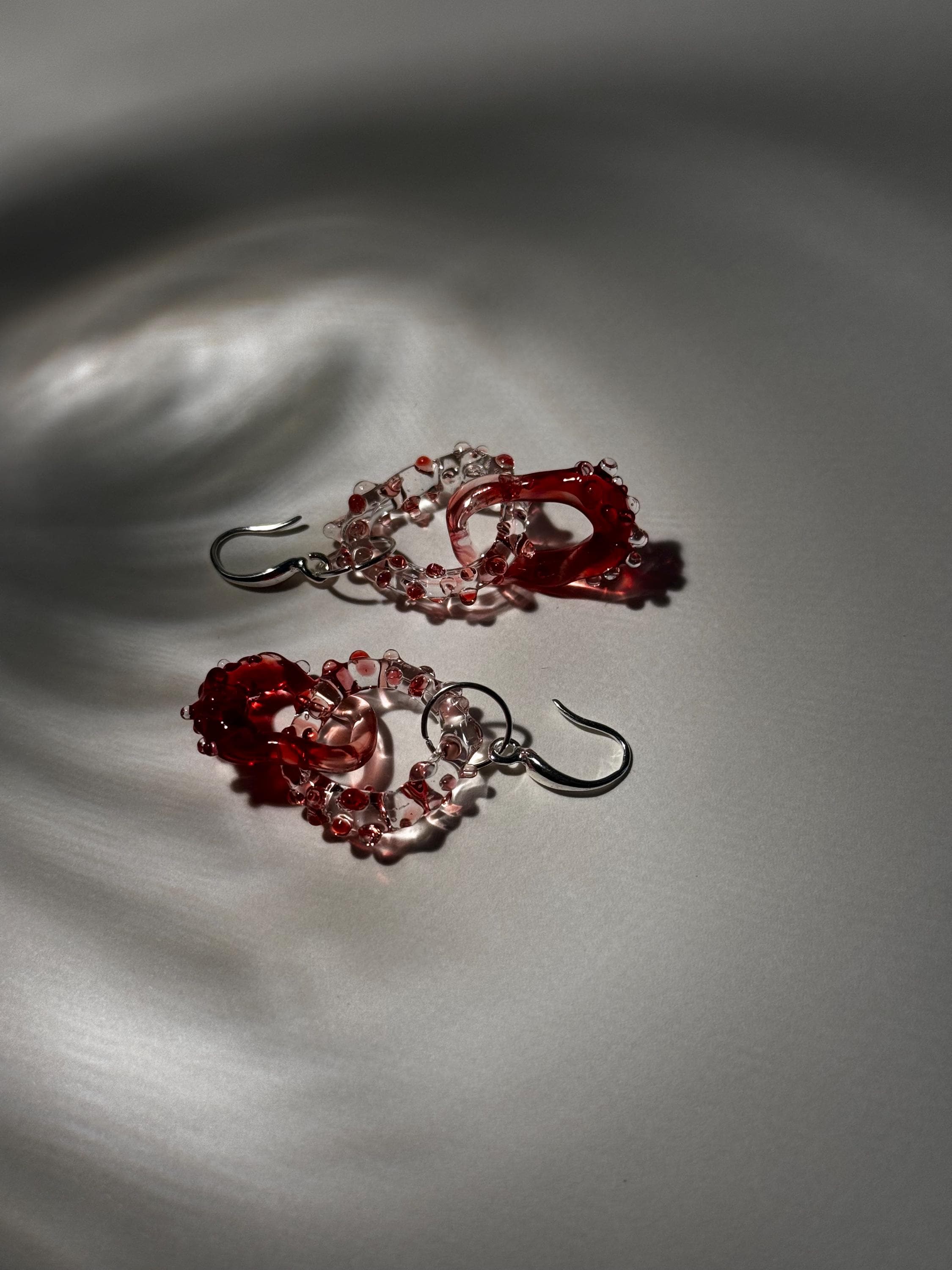 Red Prickly Borosilicate Glass Earrings