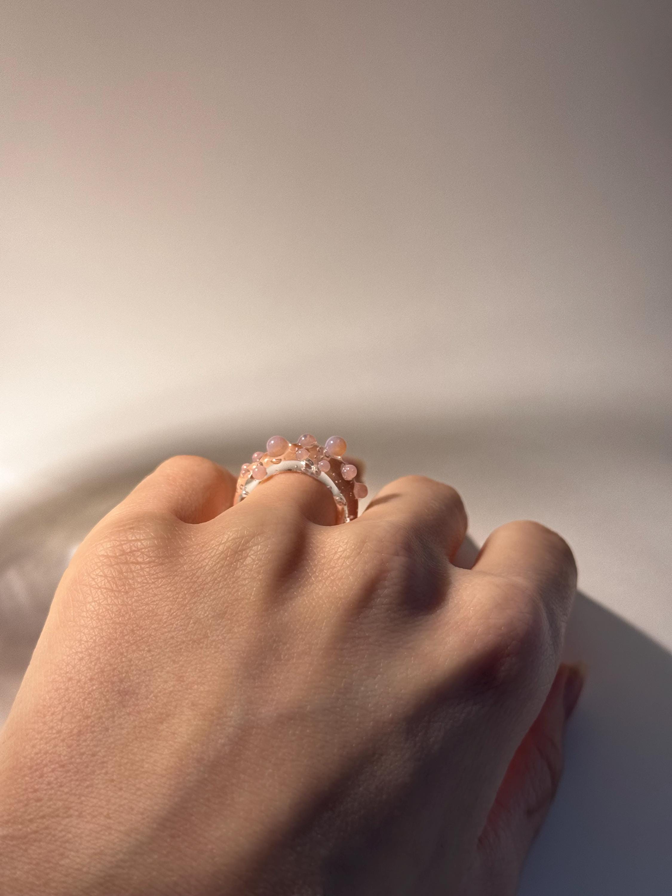Handmade Pink Bubbly Glass Ring