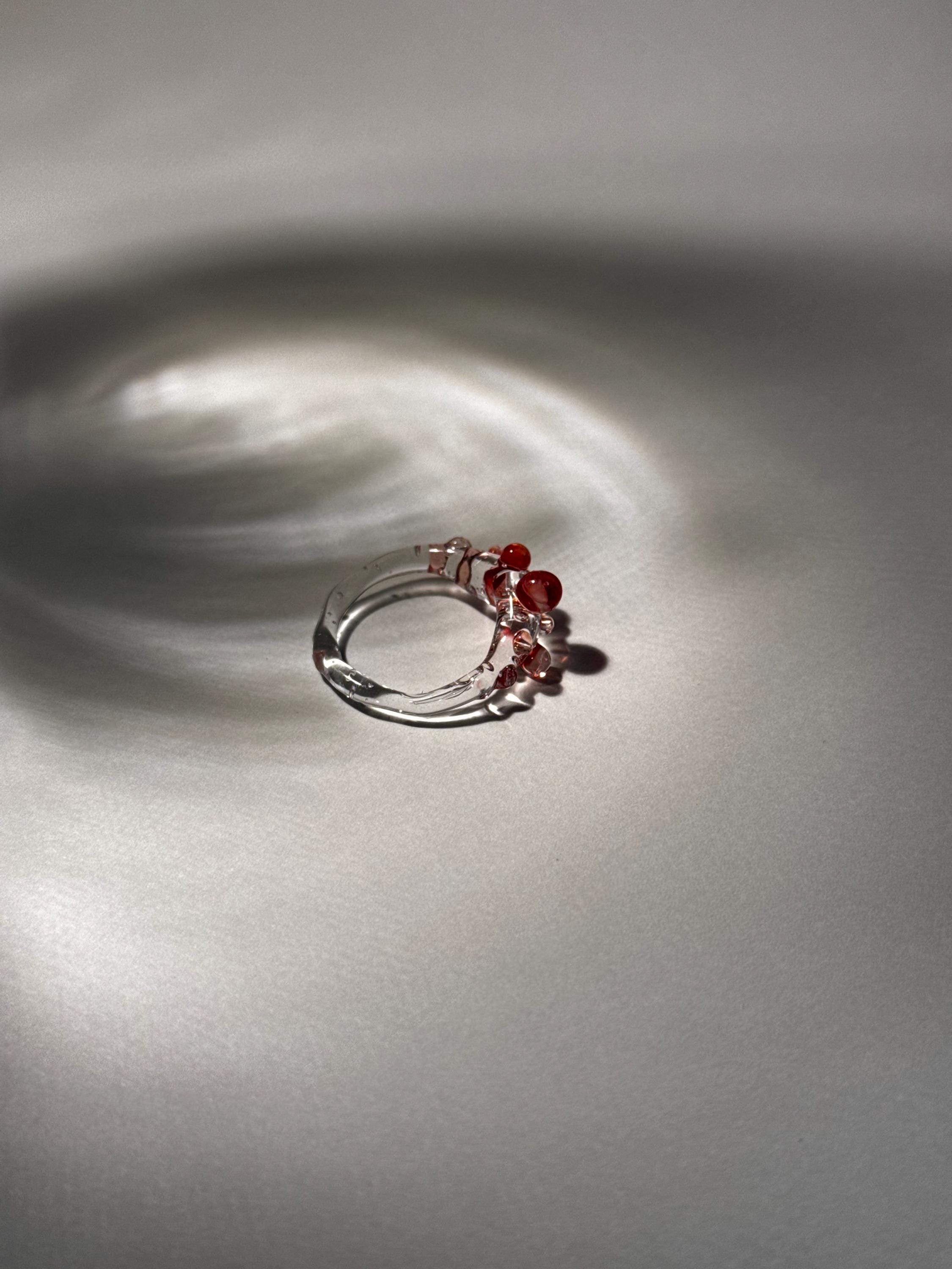 Handmade Red and White Dotted Borosilicate Glass Ring