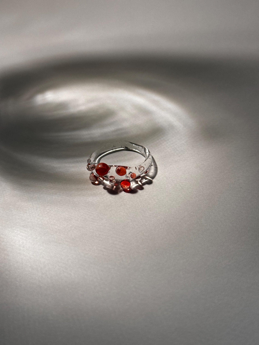 Handmade Red and White Dotted Borosilicate Glass Ring