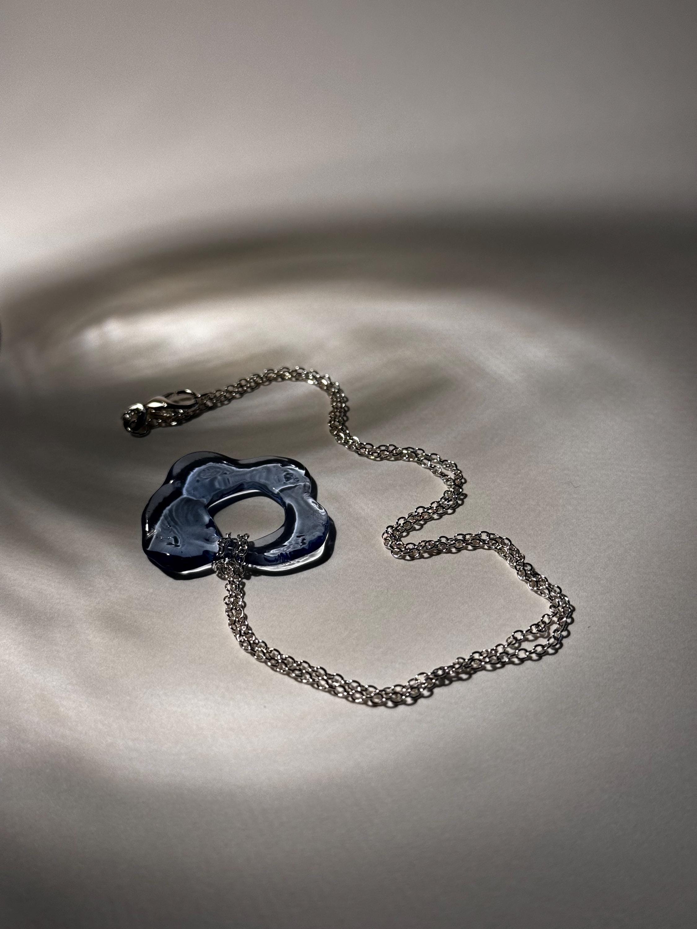 Blue Lagoon Necklace, Handmade Borosilicate & Sterling Silver Jewelry, Unique Water-Inspired Easter Gift, Spring Present