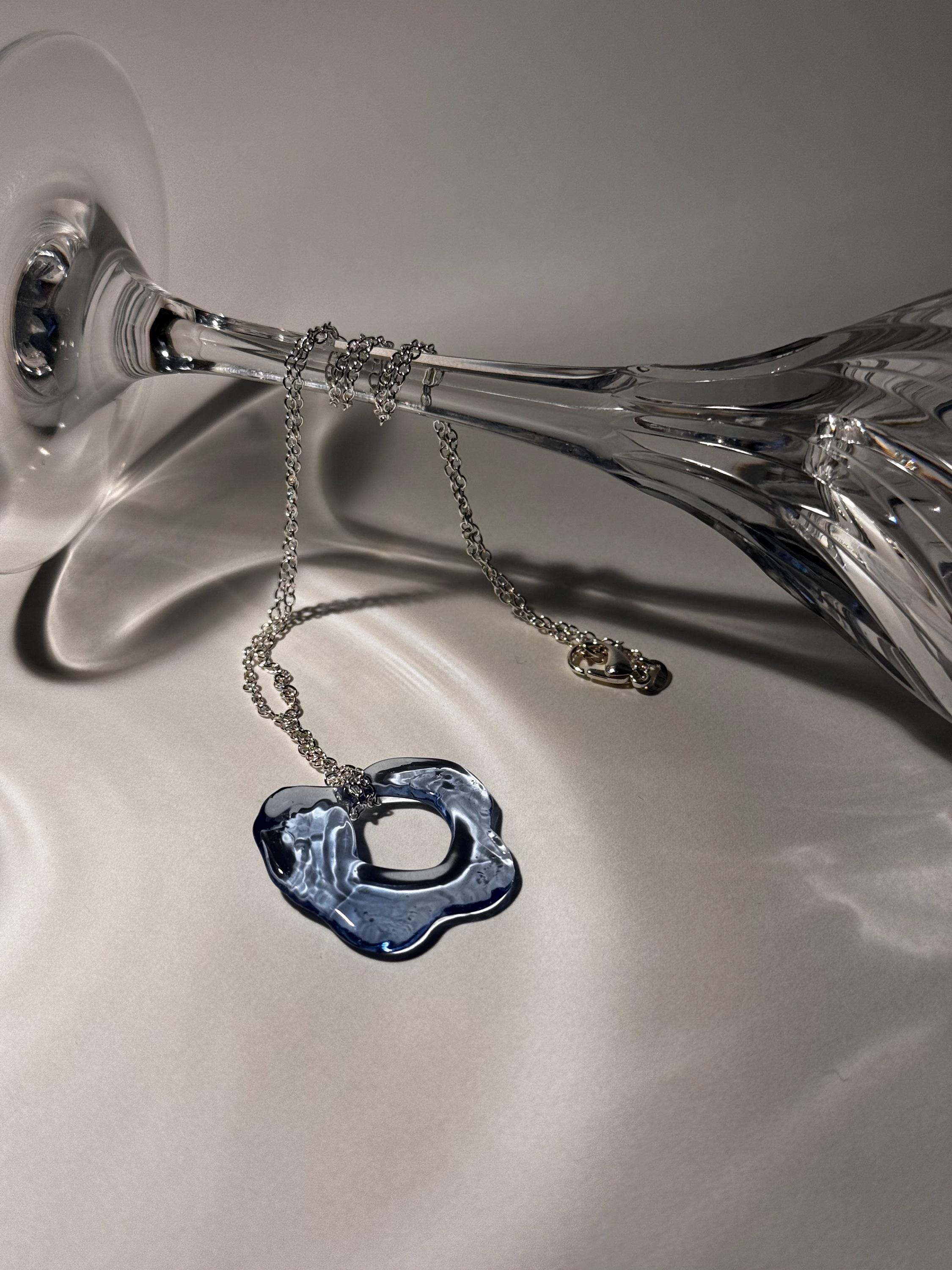 Blue Lagoon Necklace, Handmade Borosilicate & Sterling Silver Jewelry, Unique Water-Inspired Easter Gift, Spring Present