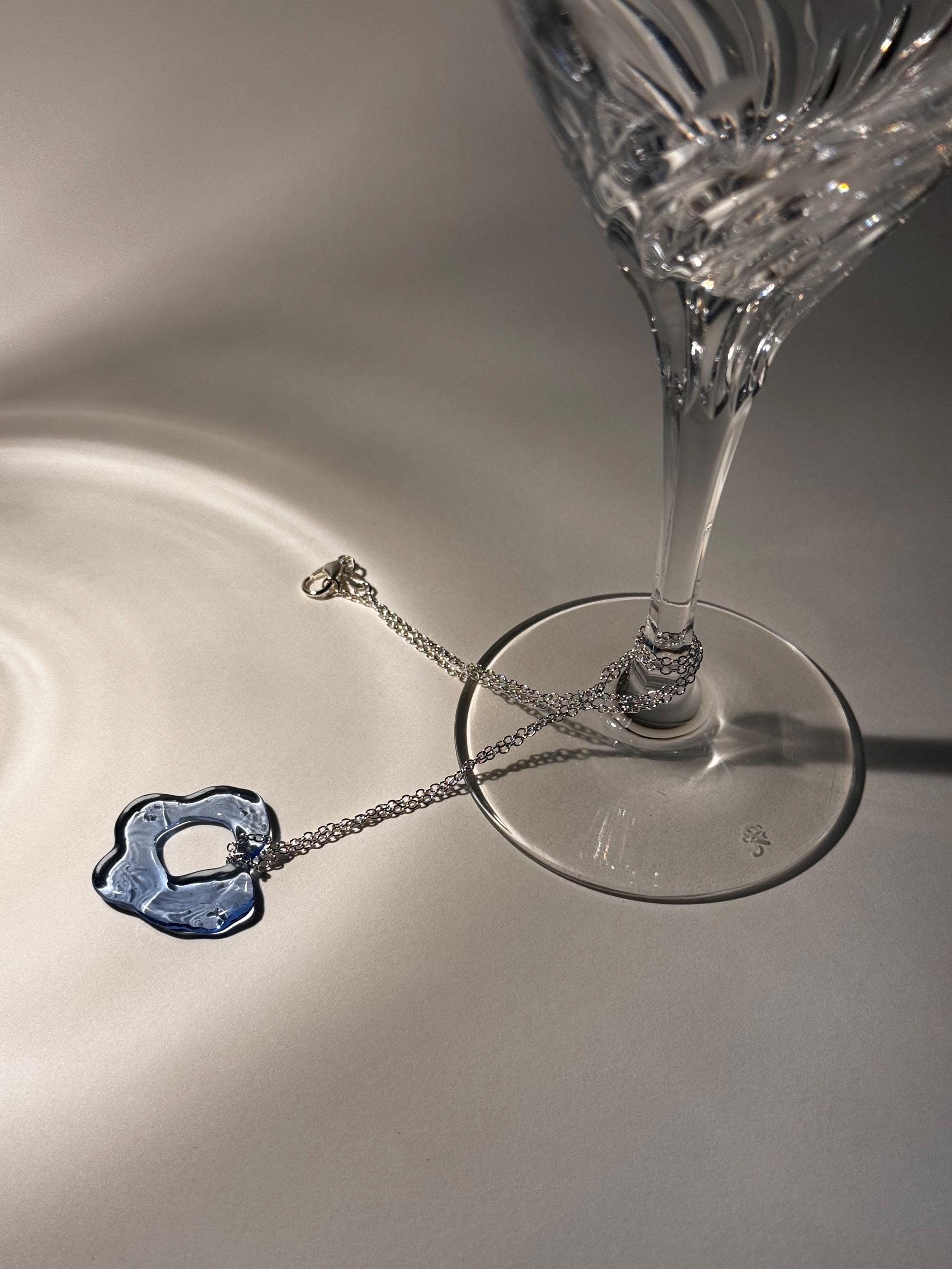 Blue Lagoon Necklace, Handmade Borosilicate & Sterling Silver Jewelry, Unique Water-Inspired Easter Gift, Spring Present