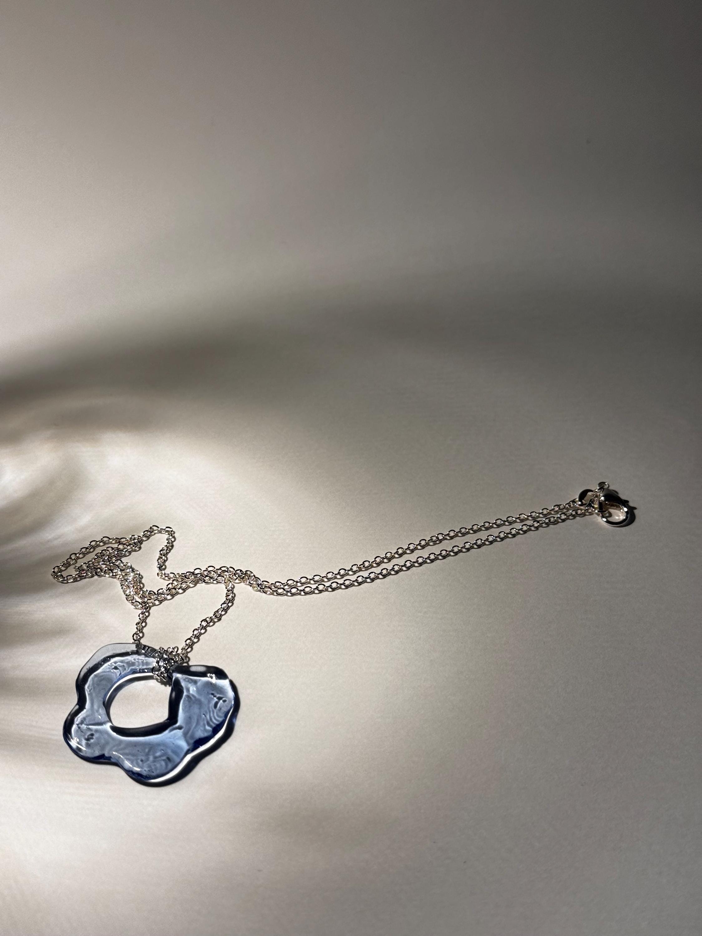 Blue Lagoon Necklace, Handmade Borosilicate & Sterling Silver Jewelry, Unique Water-Inspired Easter Gift, Spring Present