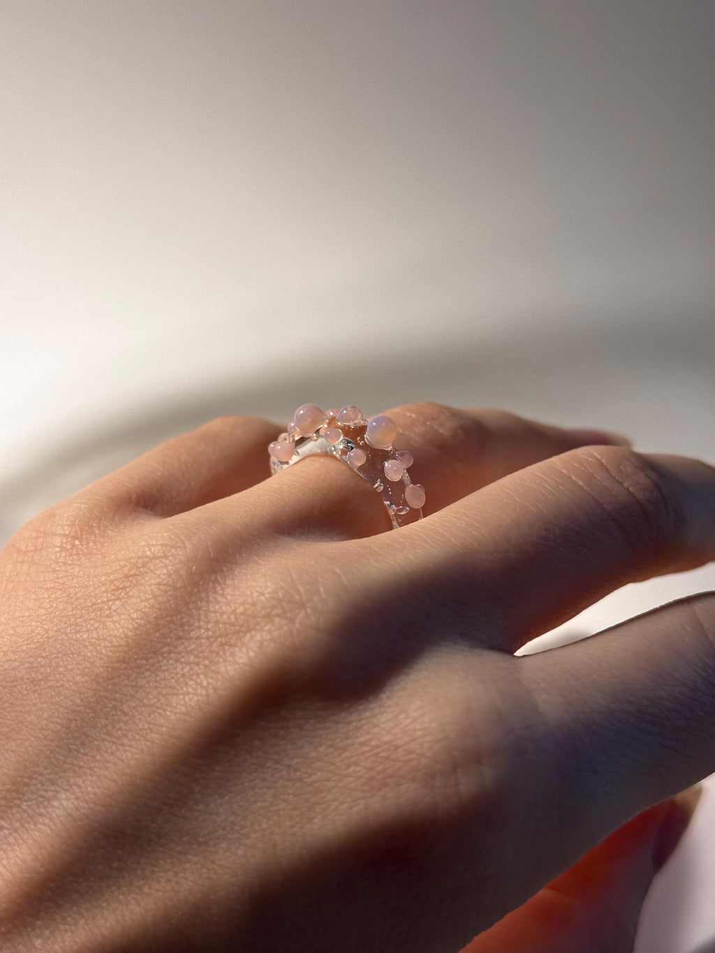 Handmade Pink Bubbly Glass Ring