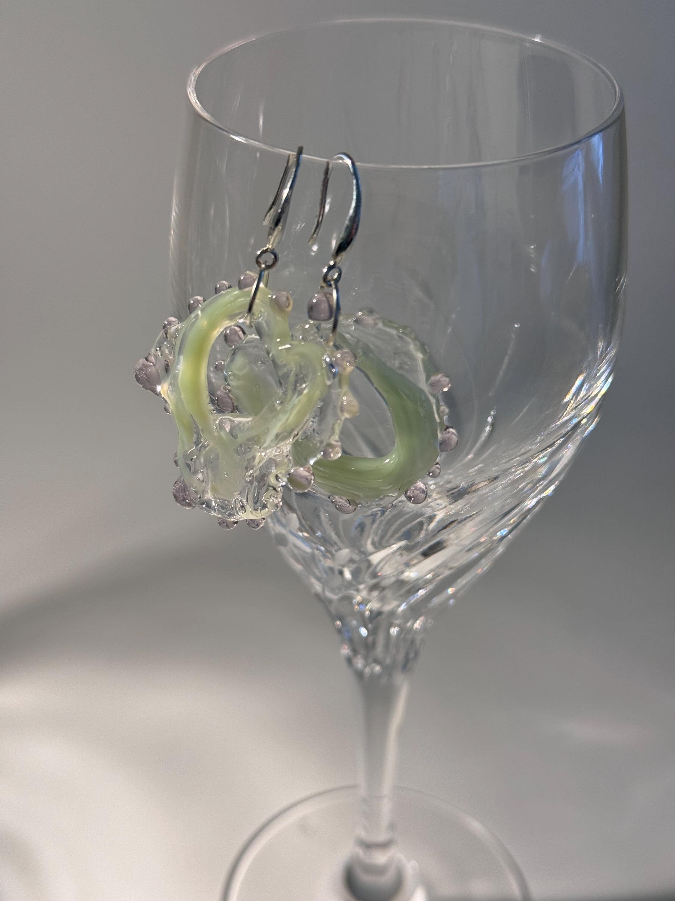 Handmade  Rose Mint Swirl Glass Earrings