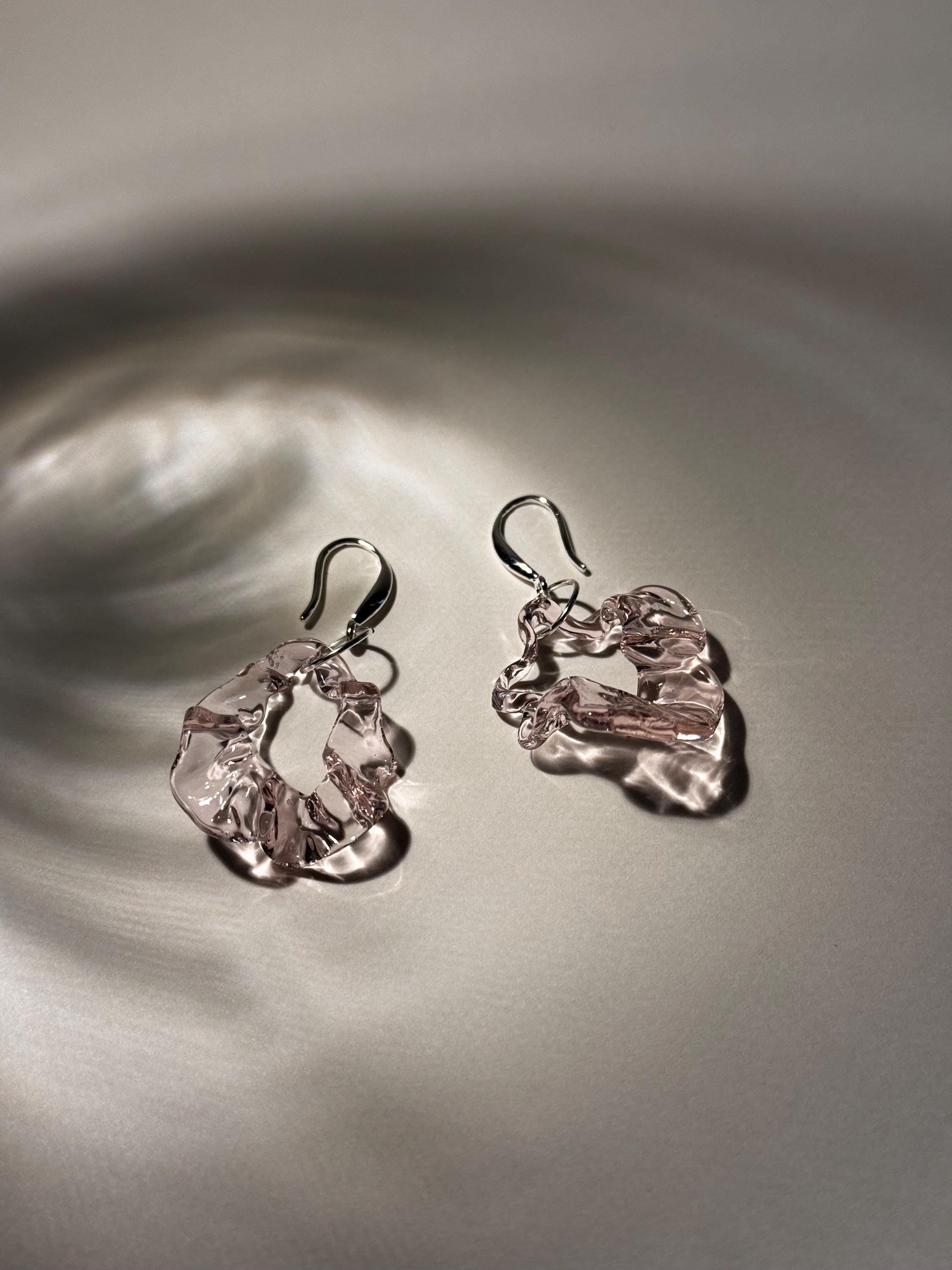 Handcrafted Blush Pink Butterfly Flutter Glass Earrings
